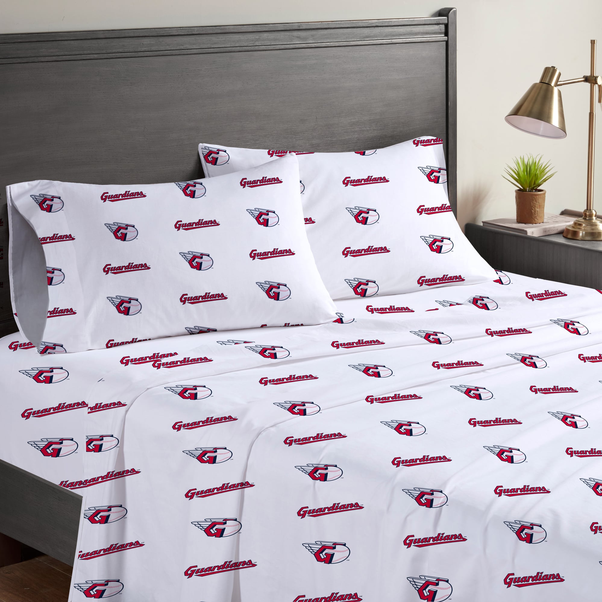 Ensemble de draps quatre pièces Pegasus Cleveland Guardians pour lit queen