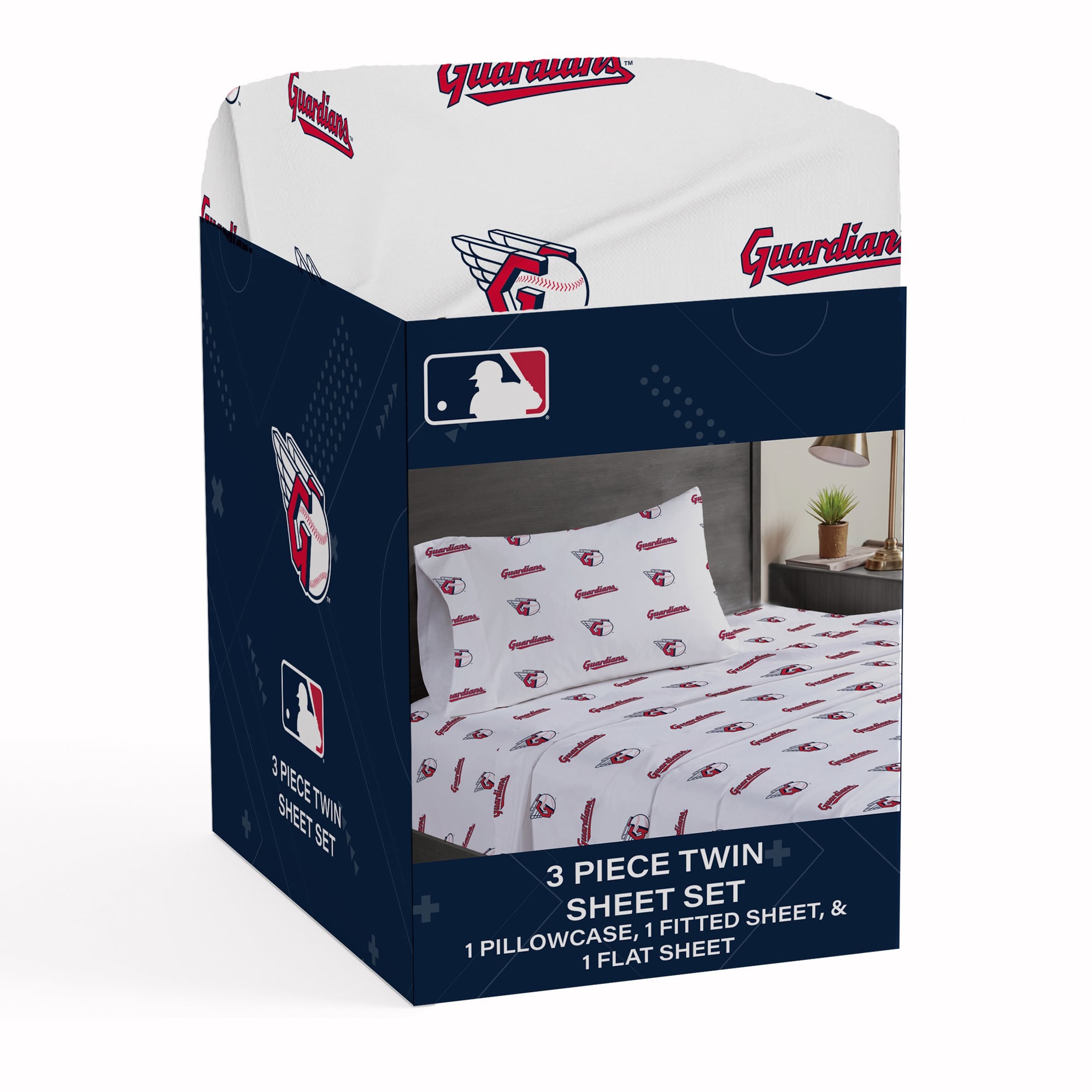 Ensemble de draps trois pièces Pegasus Cleveland Guardians pour lit simple