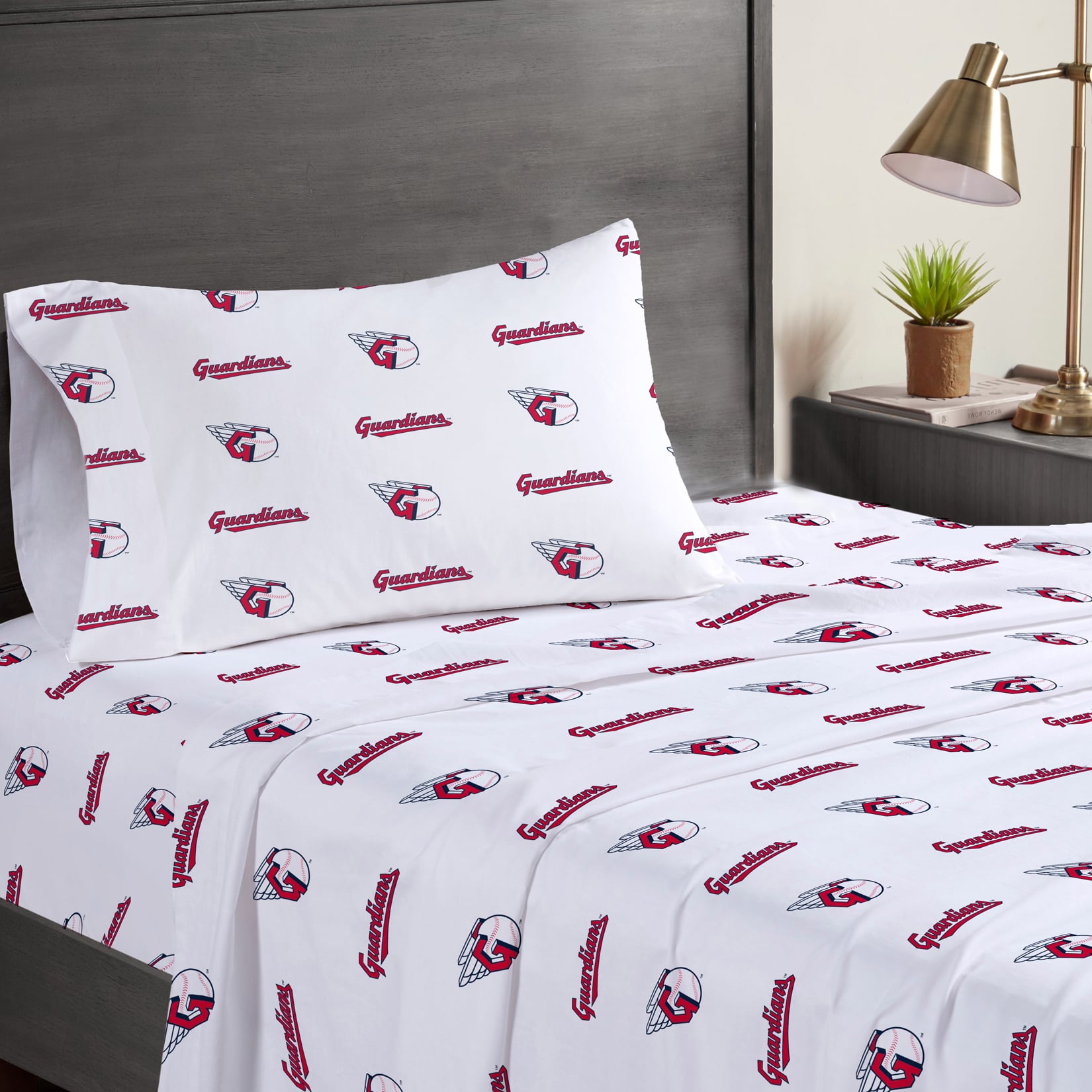 Ensemble de draps trois pièces Pegasus Cleveland Guardians pour lit simple