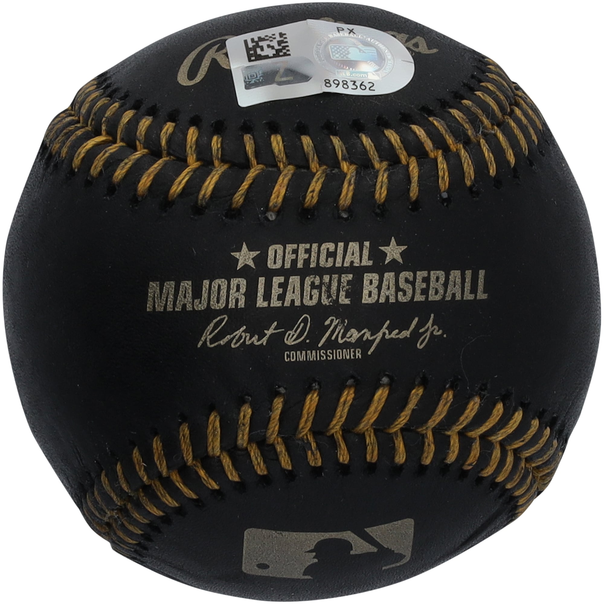 Balle de baseball en cuir noir autographiée par Steven Kwan des Cleveland Guardians