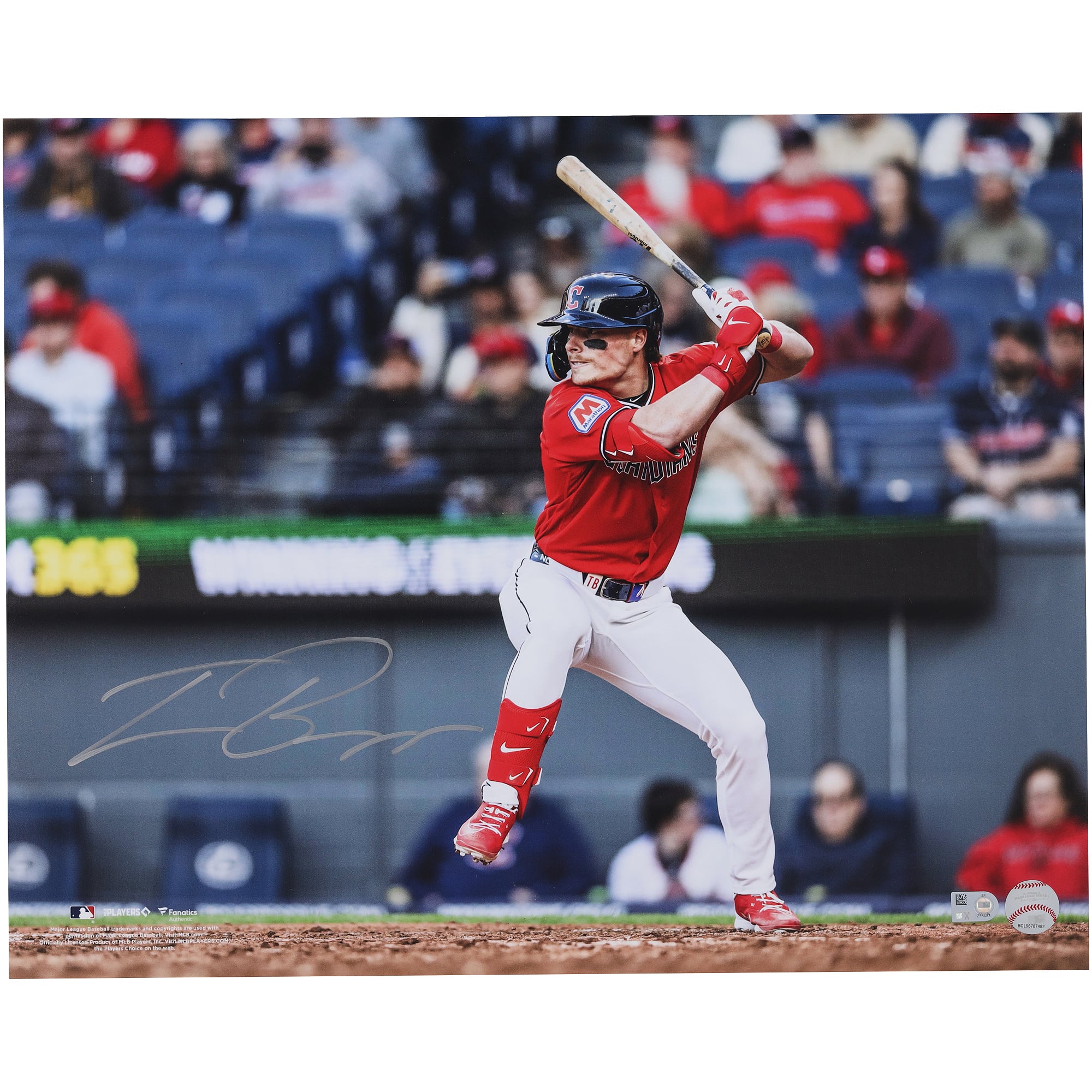 Photo de début en MLB autographiée de Travis Bazzana, Cleveland Guardians, 40 x 50 cm