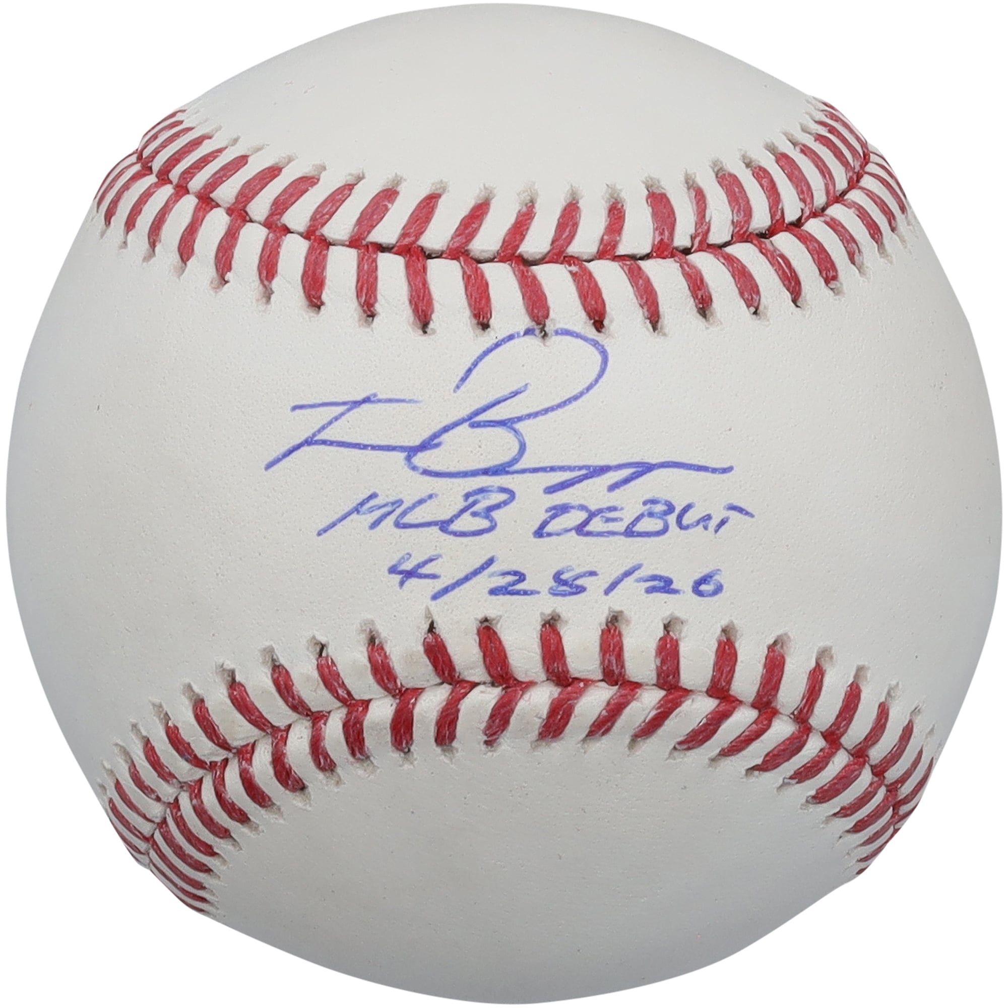 Travis Bazzana Cleveland Guardians Autographed Baseball with "MLB Debut 4/28/26" Inscription