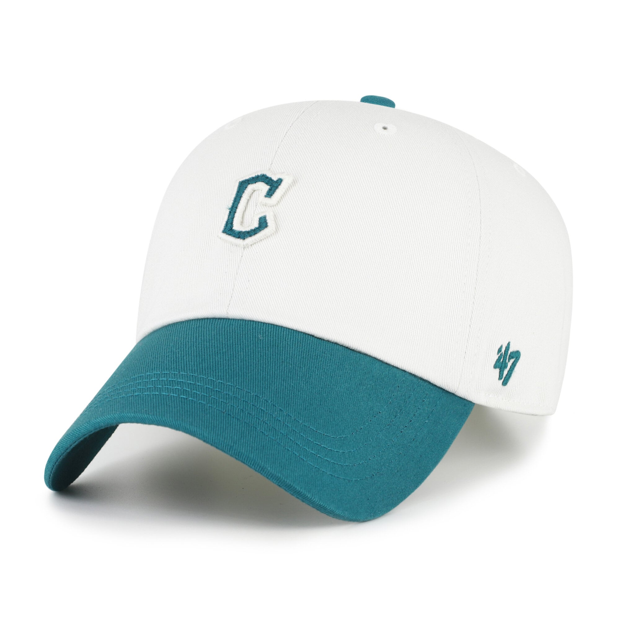 Unisex '47 White/Teal Cleveland Guardians Contemporary Tonal Clean Up Adjustable Hat