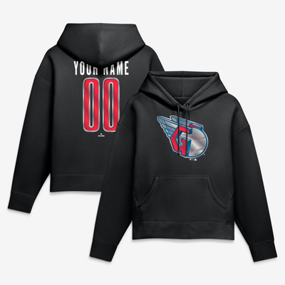 Cleveland Guardians Women's Metallic Mascot Personalized Name & Number Hoodie - Black
