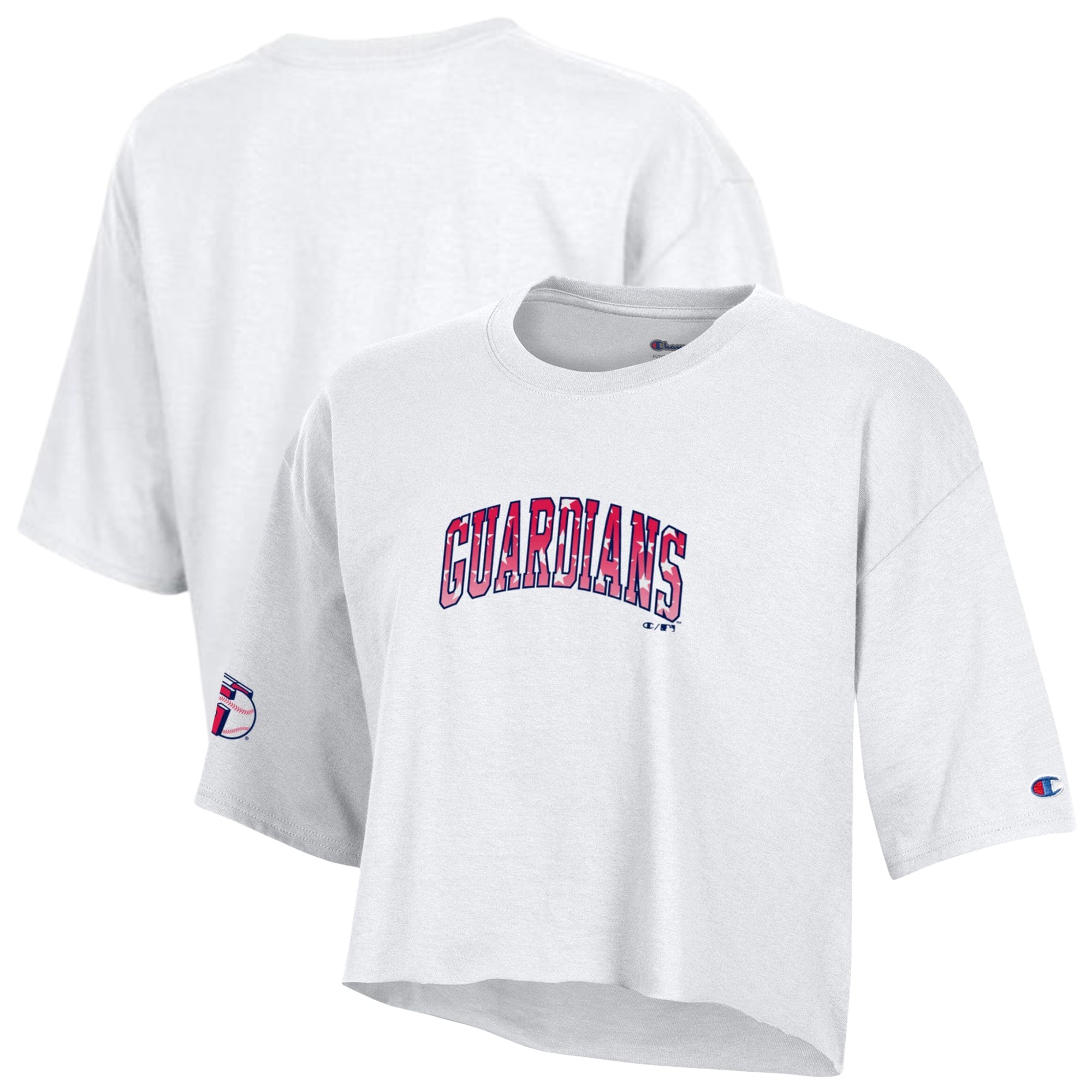 T-shirt court boyfriend blanc Champion Cleveland Guardians pour femme, style américain