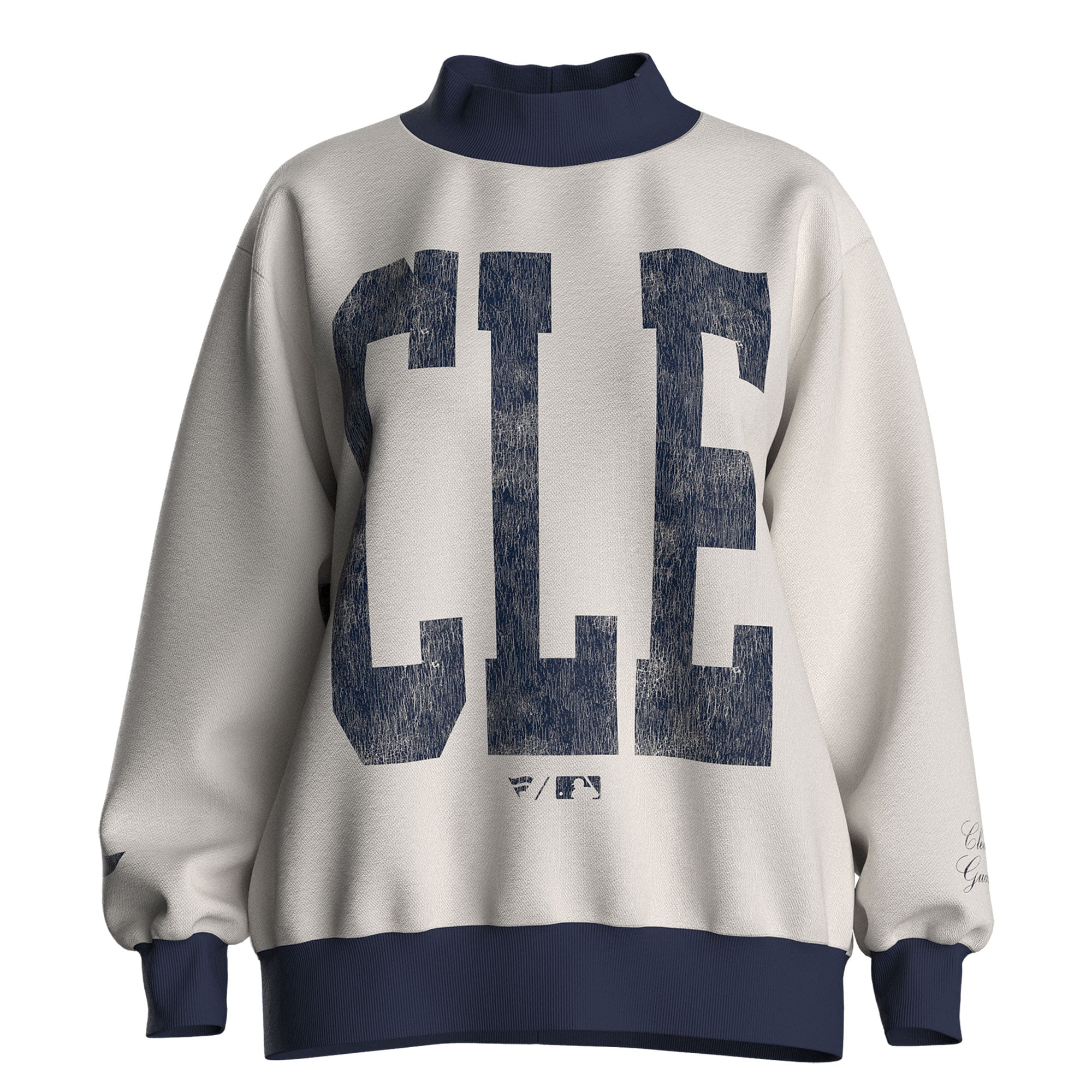 Sweat-shirt polaire à col cheminée Fanatics crème pour femme, avec l'abréviation de la ville des Cleveland Guardians.