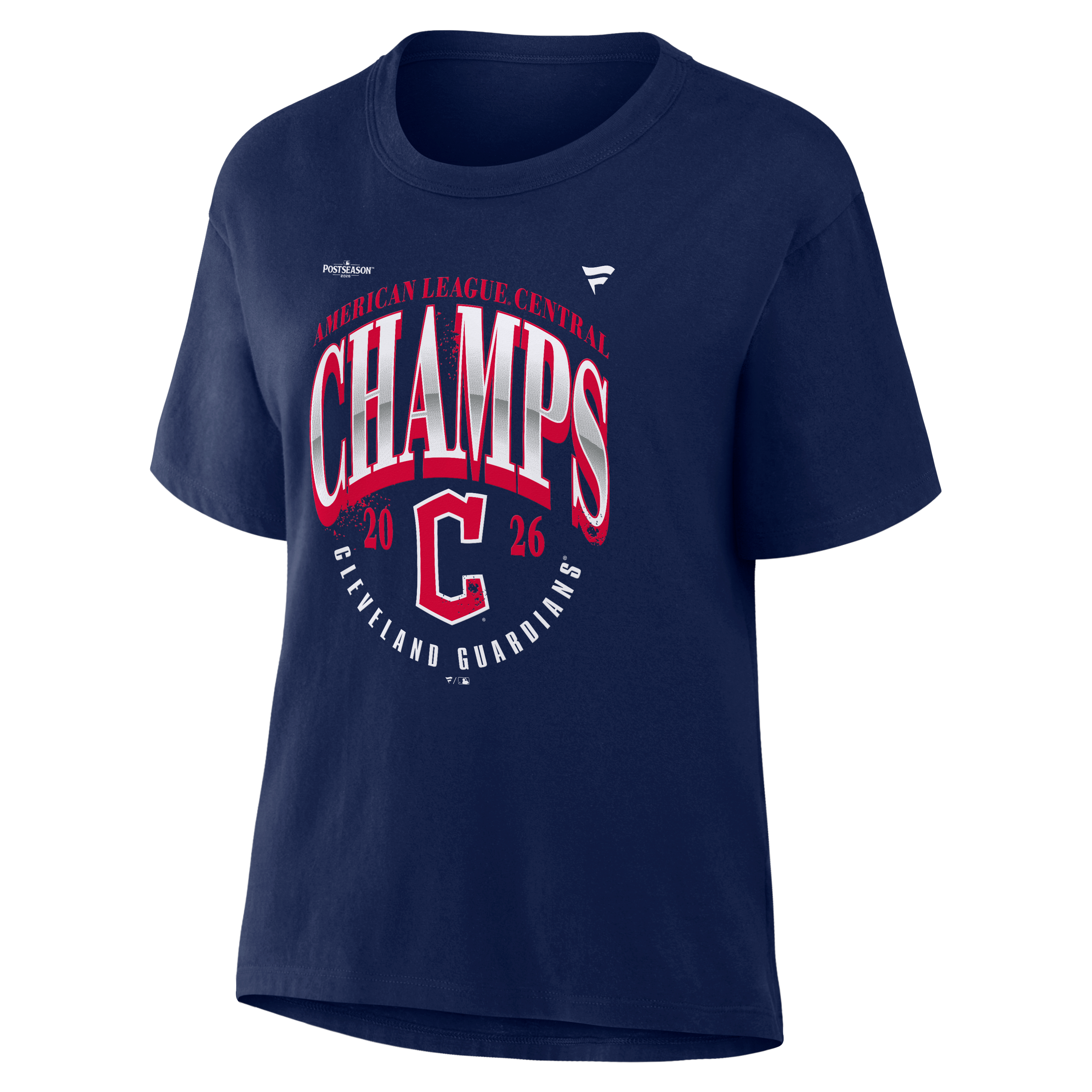 T-shirt Fanatics bleu marine pour femmes, Cleveland Guardians, champions de la division centrale l'AL 2026, vestiaire