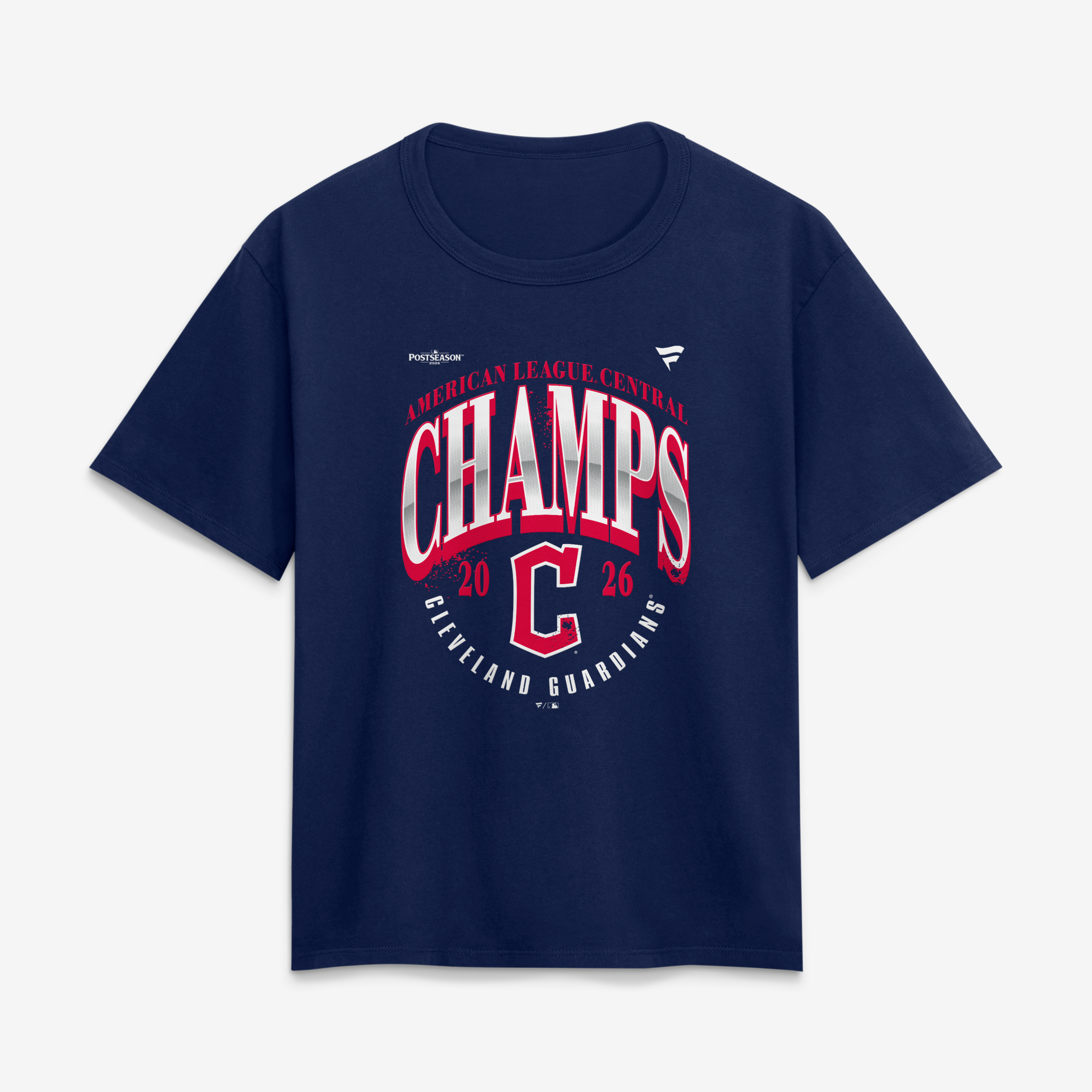 T-shirt Fanatics bleu marine pour femmes, Cleveland Guardians, champions de la division centrale l'AL 2026, vestiaire