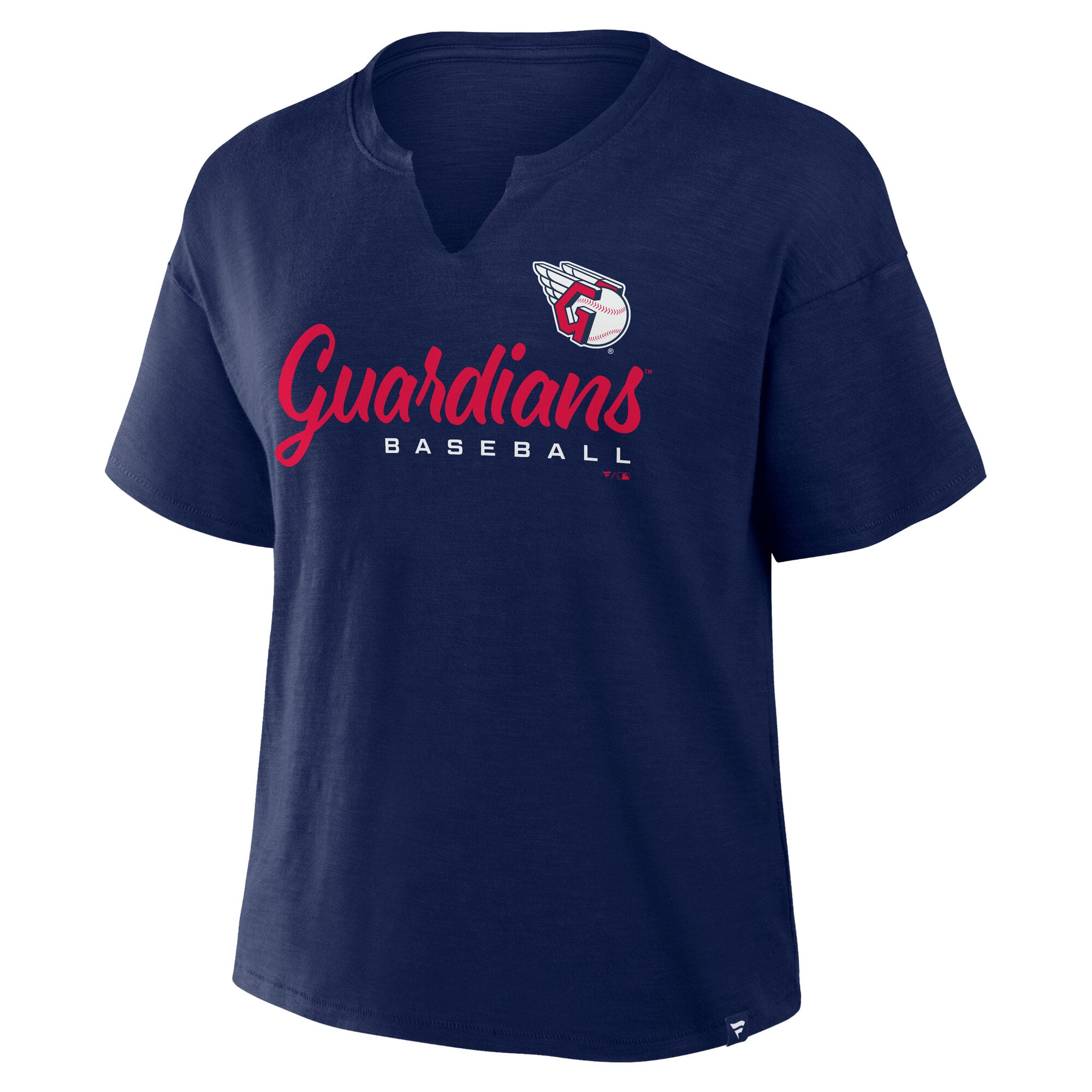 Women's Fanatics Navy Cleveland Guardians Fan Fave Stadium Slub Boxy Notch Neck T-Shirt