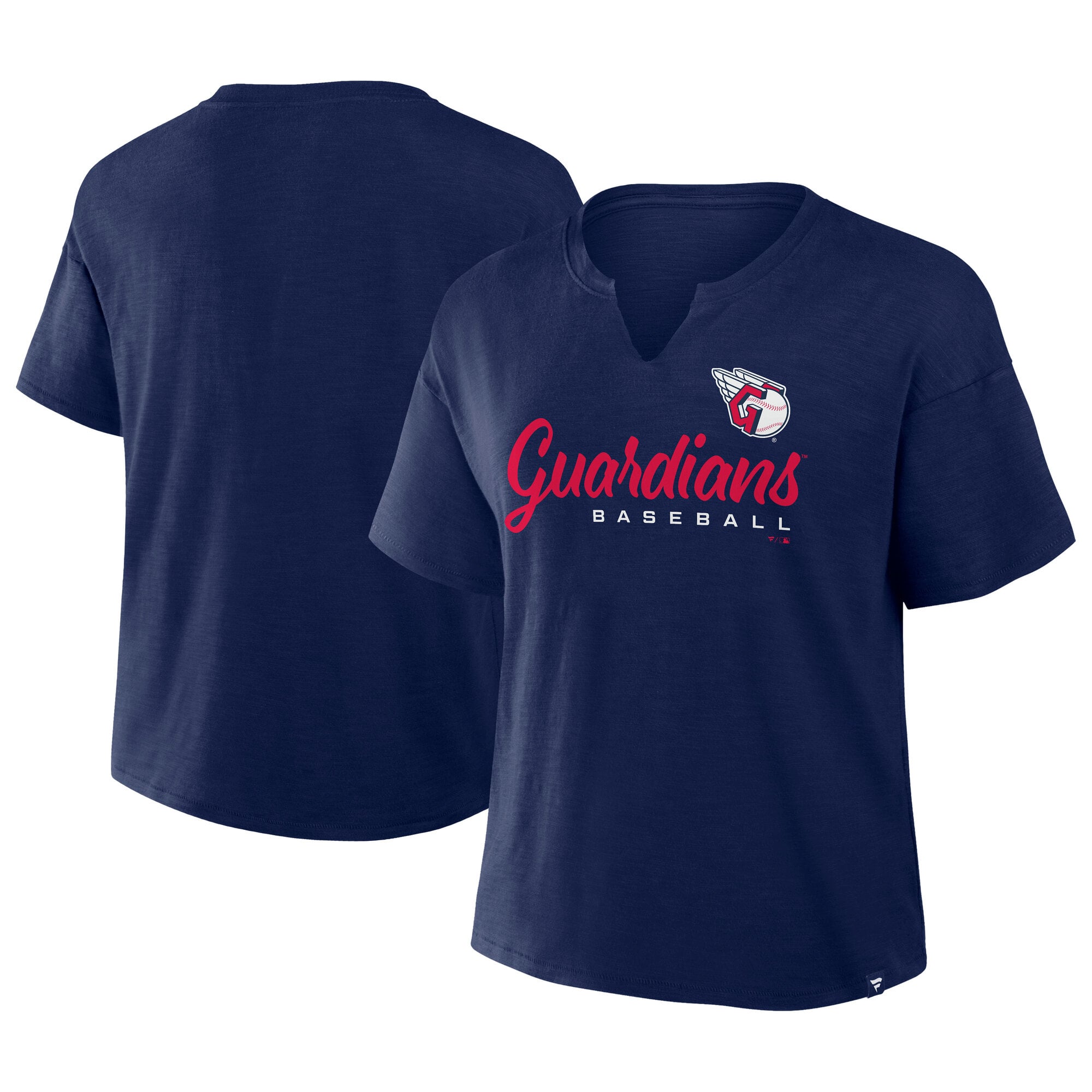 Women's Fanatics Navy Cleveland Guardians Fan Fave Stadium Slub Boxy Notch Neck T-Shirt