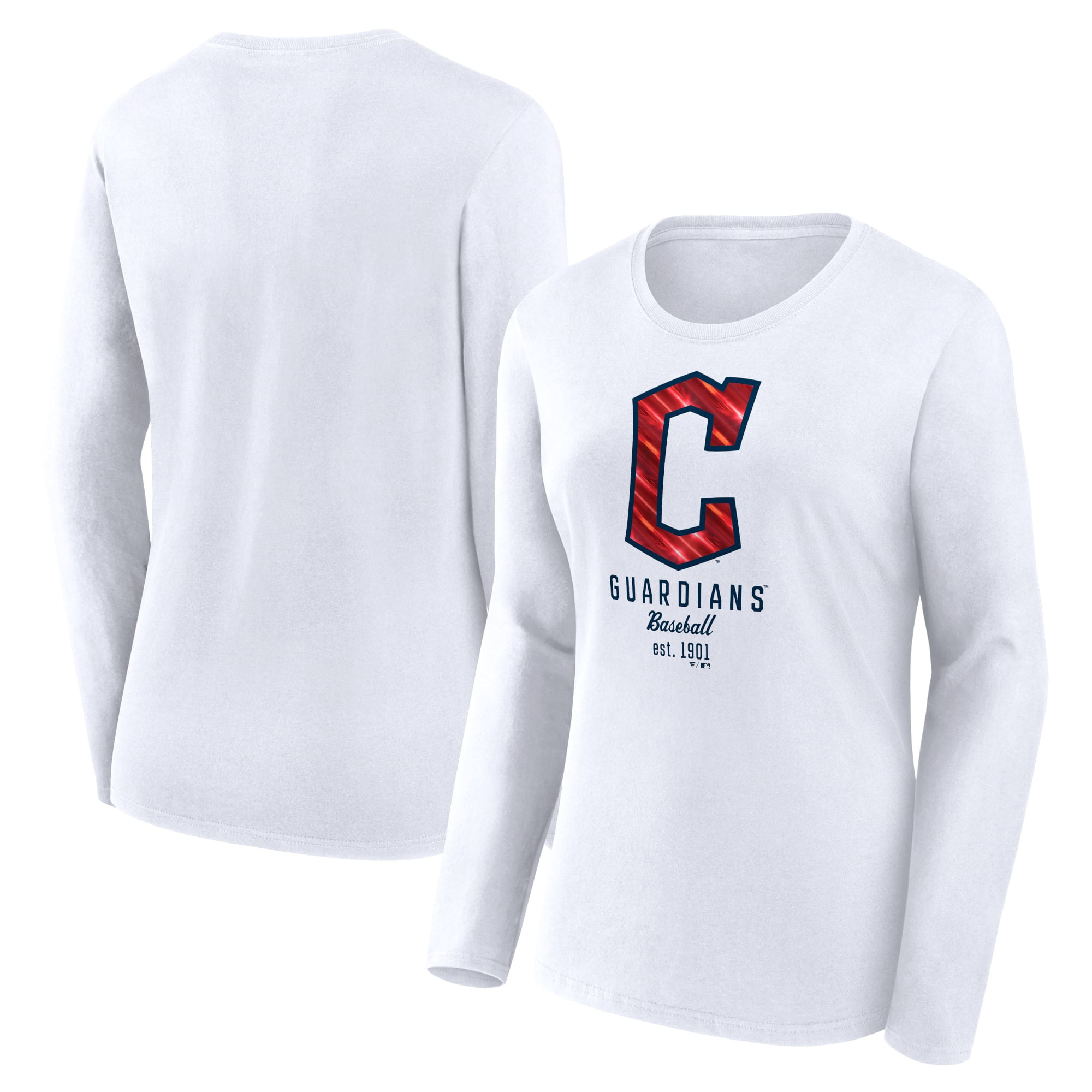 Women's Fanatics White Cleveland Guardians Lightweight Fitted Long Sleeve T-Shirt