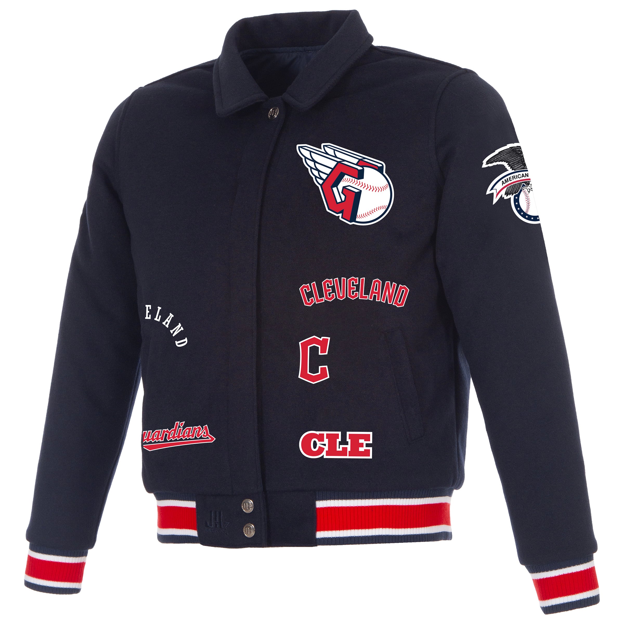 Veste réversible en laine à boutons-pression pour femme JH Design, modèle Cleveland Guardians, bleu marine