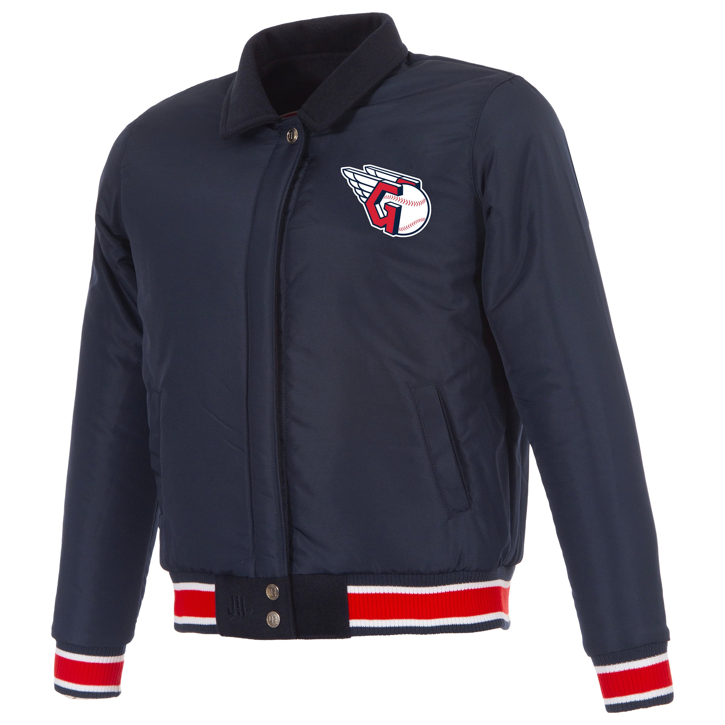 Veste réversible en laine à boutons-pression pour femme JH Design, modèle Cleveland Guardians, bleu marine