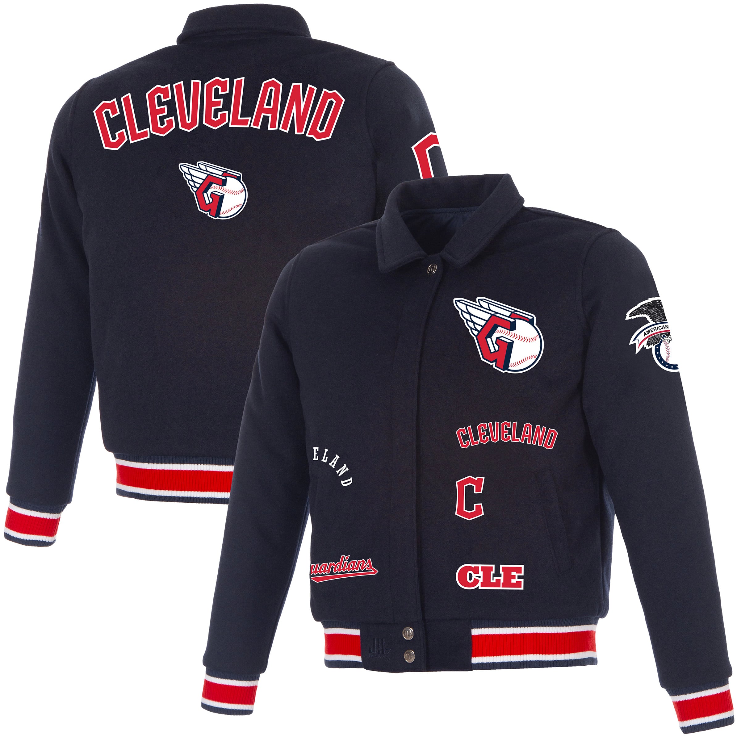 Veste réversible en laine à boutons-pression pour femme JH Design, modèle Cleveland Guardians, bleu marine