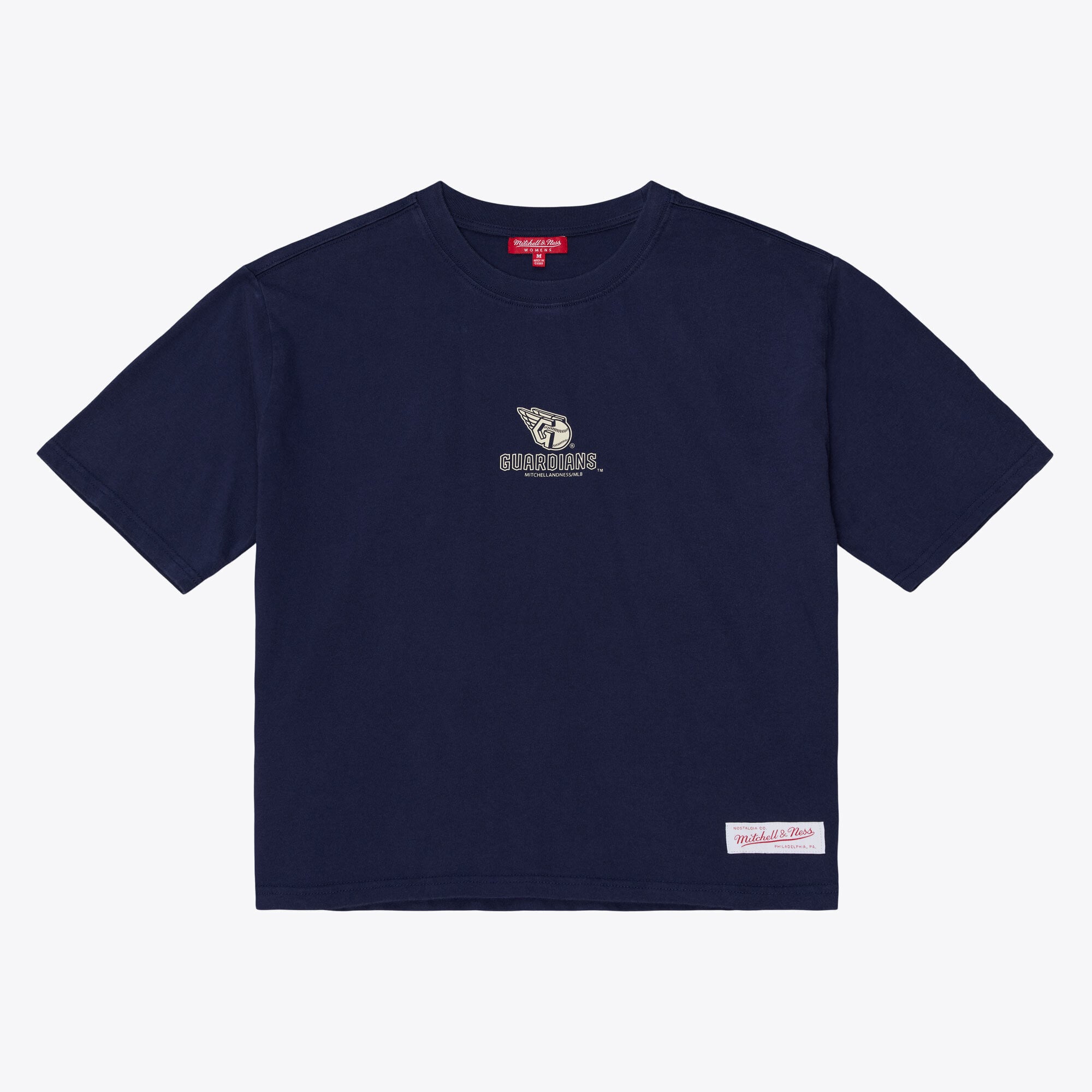 T-shirt court à manches carrées Mitchell & Ness bleu marine Cleveland Guardians pour femme