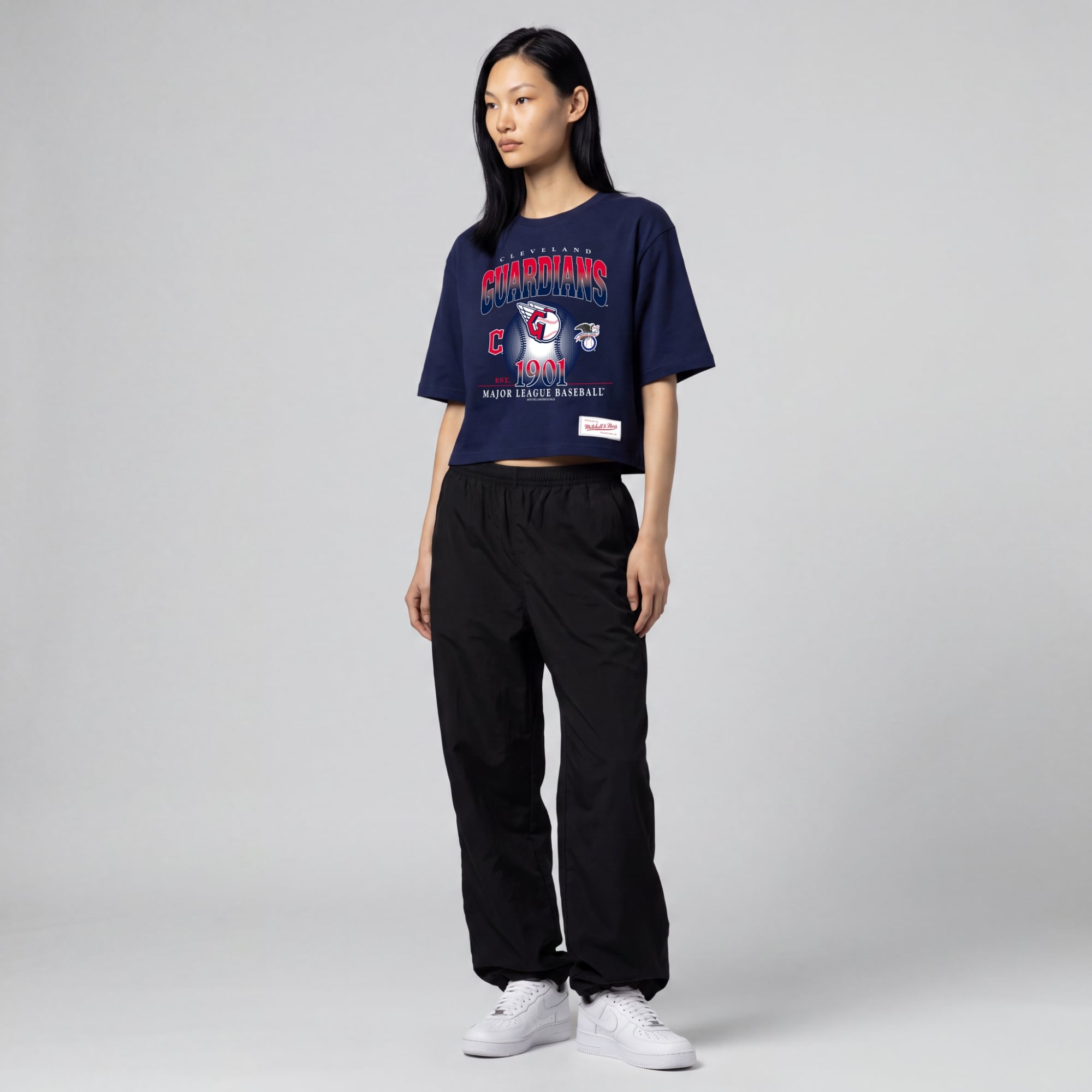 Women's Mitchell & Ness Navy Cleveland Guardians Street Graphics T-Shirt