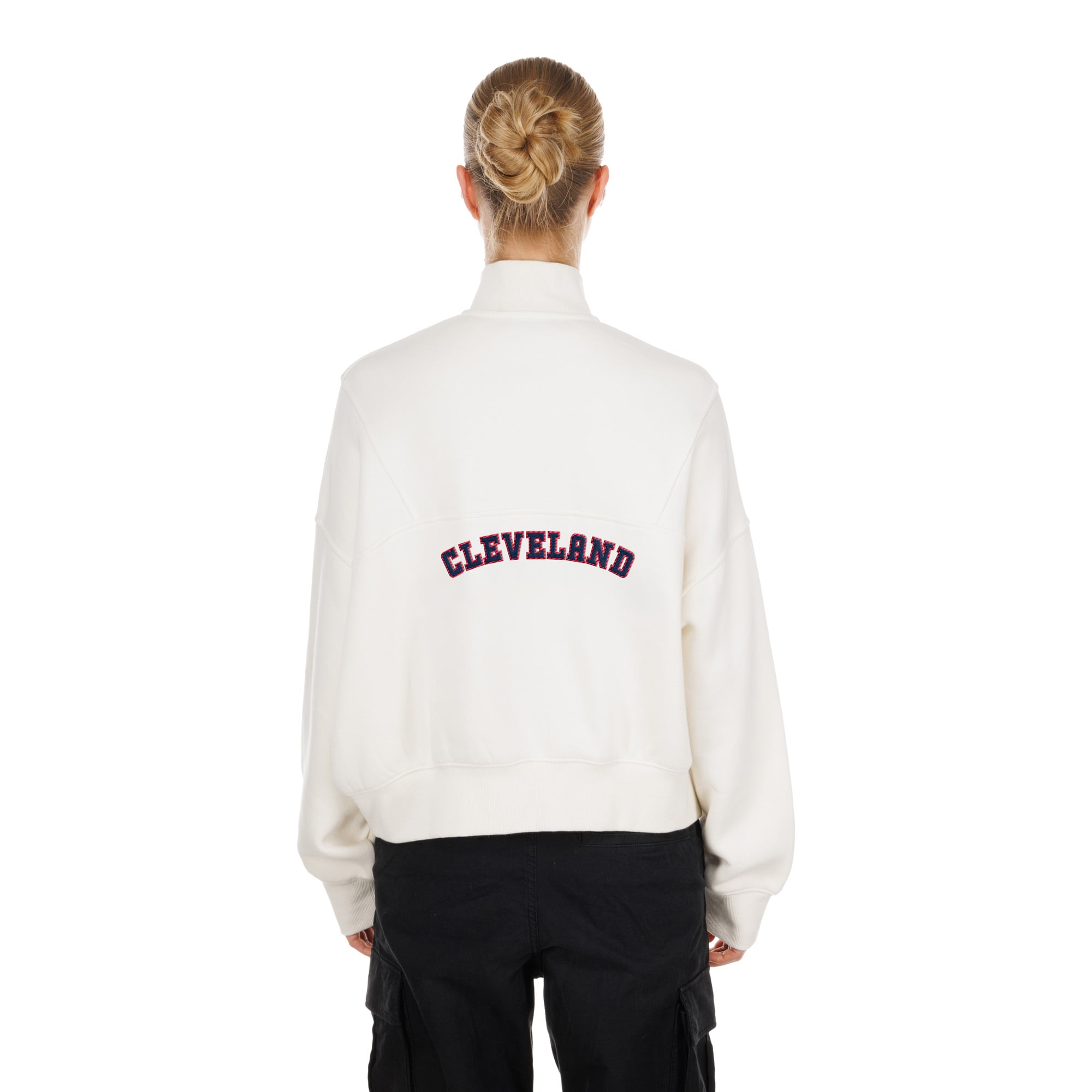 Pull polaire New Era beige clair Cleveland Guardians Dune Dust à col zippé pour femme