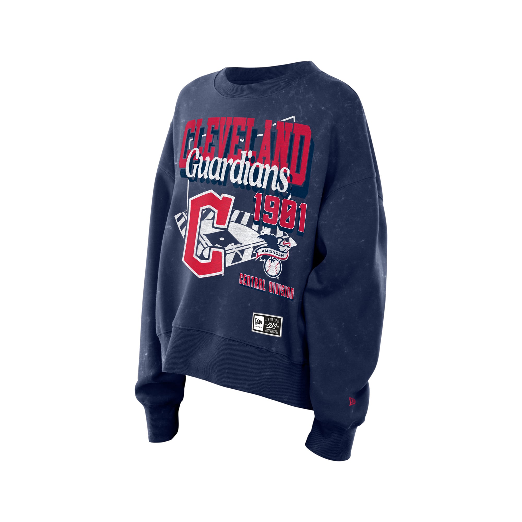 Women's New Era Navy Cleveland Guardians Throwback Mineral Wash Boxy Sweatshirt