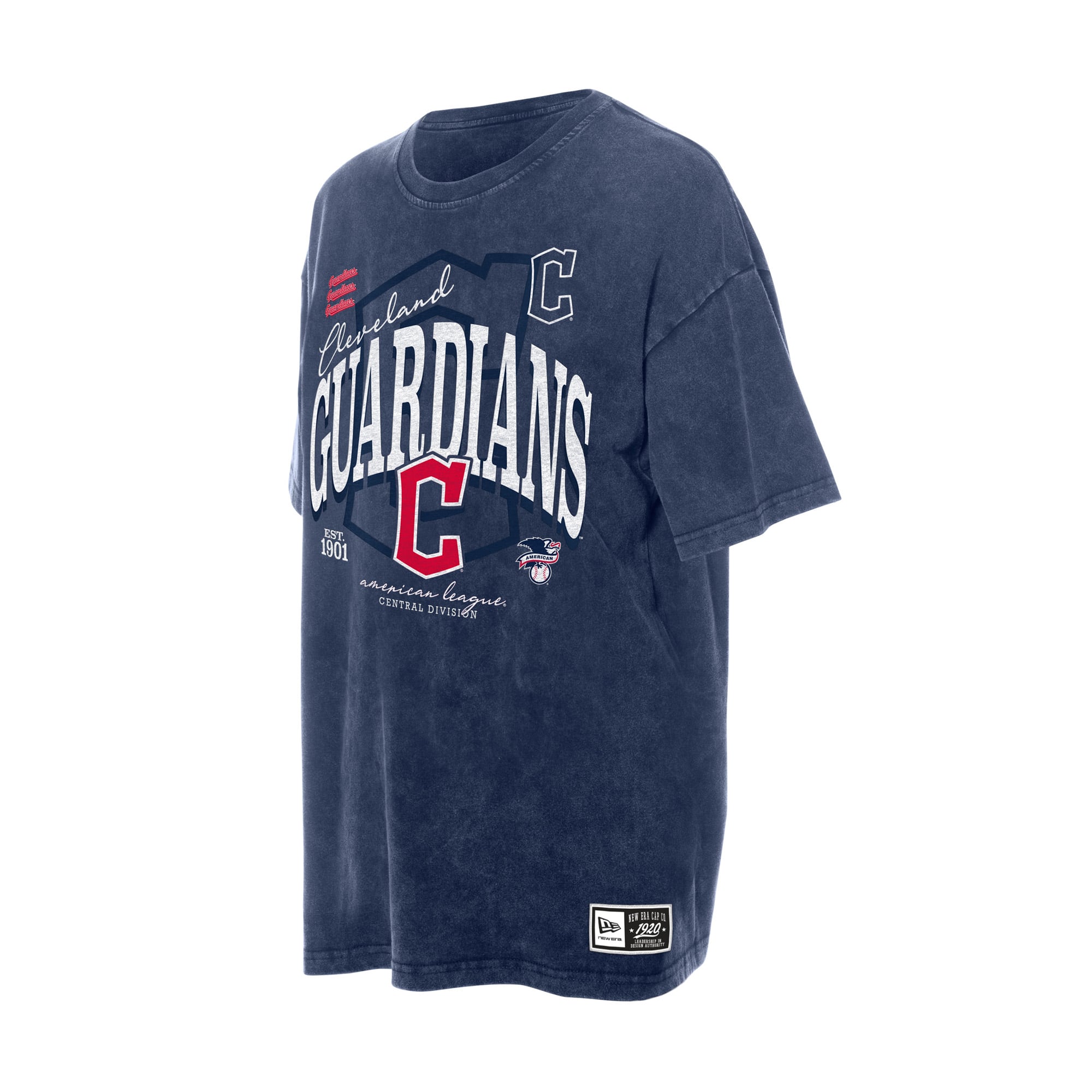 Women's New Era Navy Cleveland Guardians Throwback Mineral Wash Boyfriend T-Shirt