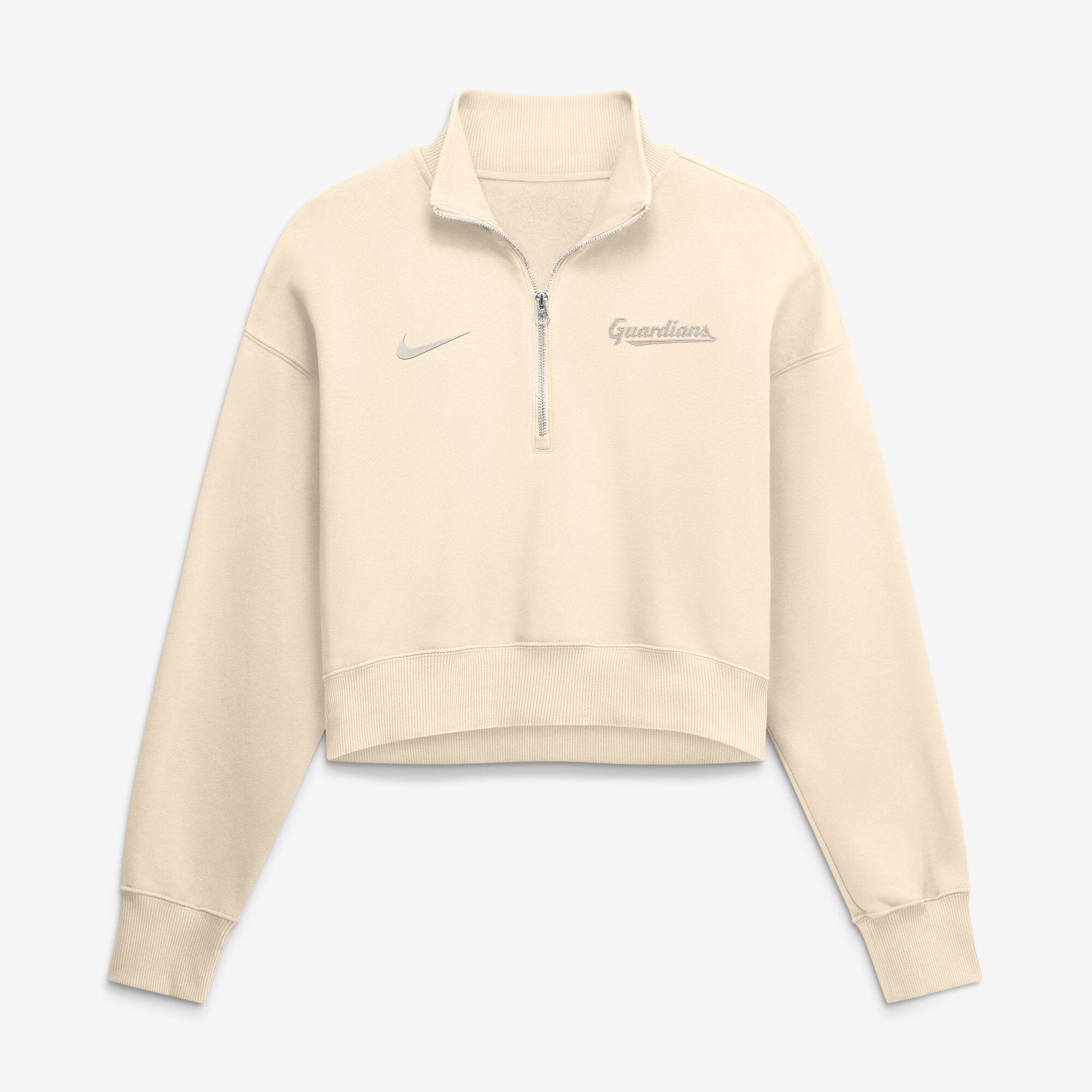 Sweat-shirt court à fermeture éclair 1/4 Nike Cleveland Guardians couleur crème pour femme