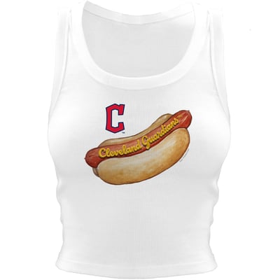 Cleveland Guardians Tiny Turnip Women's Hot Dog Crop Tank Top - White