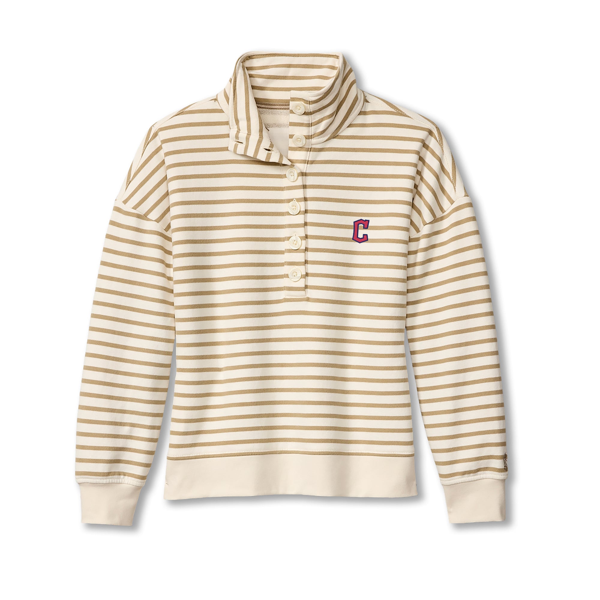 Women's Tommy Bahama  White Cleveland Guardians Marina Del Mar Stripe Mock Neck Sweatshirt