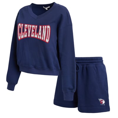 Cleveland Guardians WEAR by Erin Andrews Women's Fleece V-Neck Set - Navy
