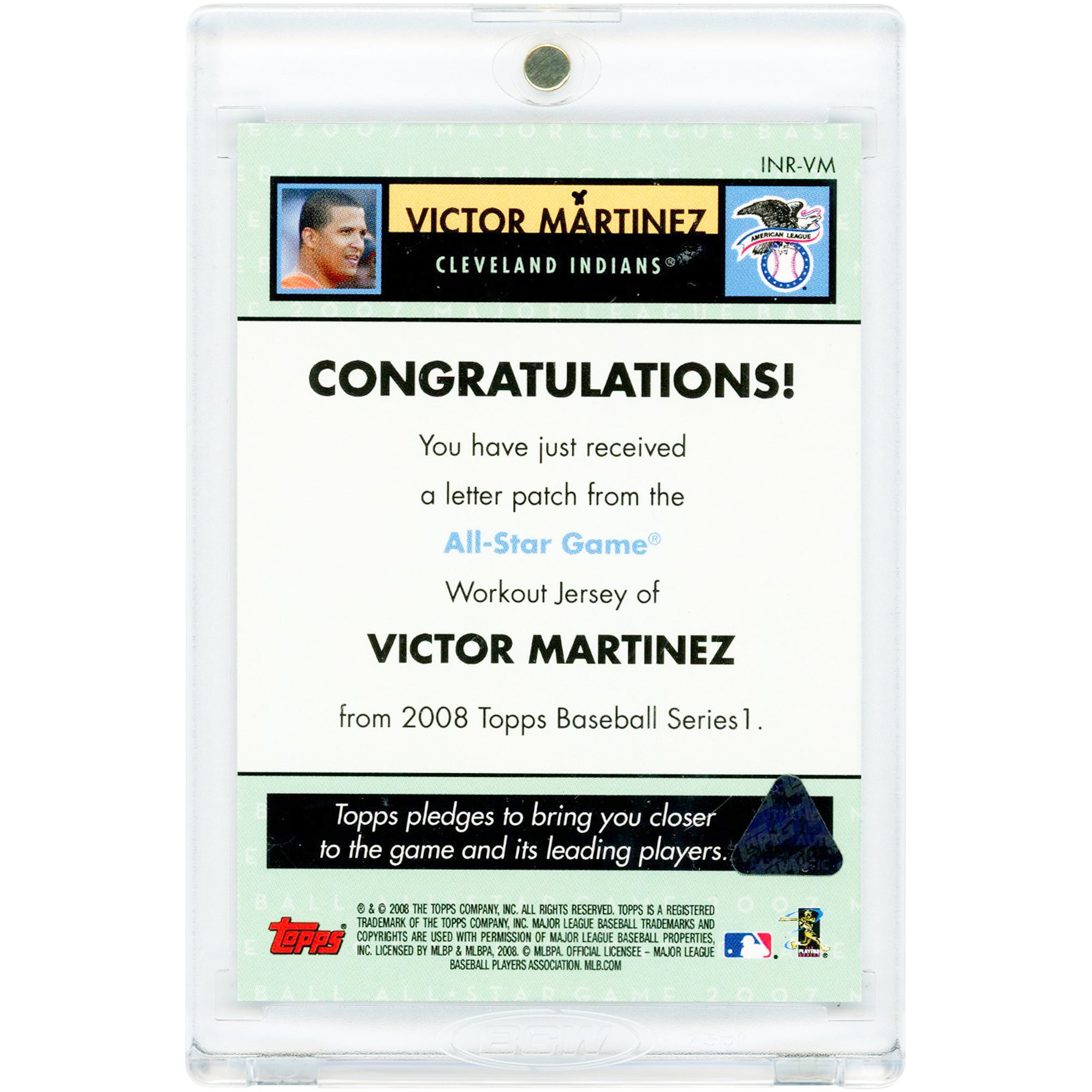 Victor Martinez Cleveland Indians 2008 Topps In the Name Relic #INR-VM #1/1 Card
