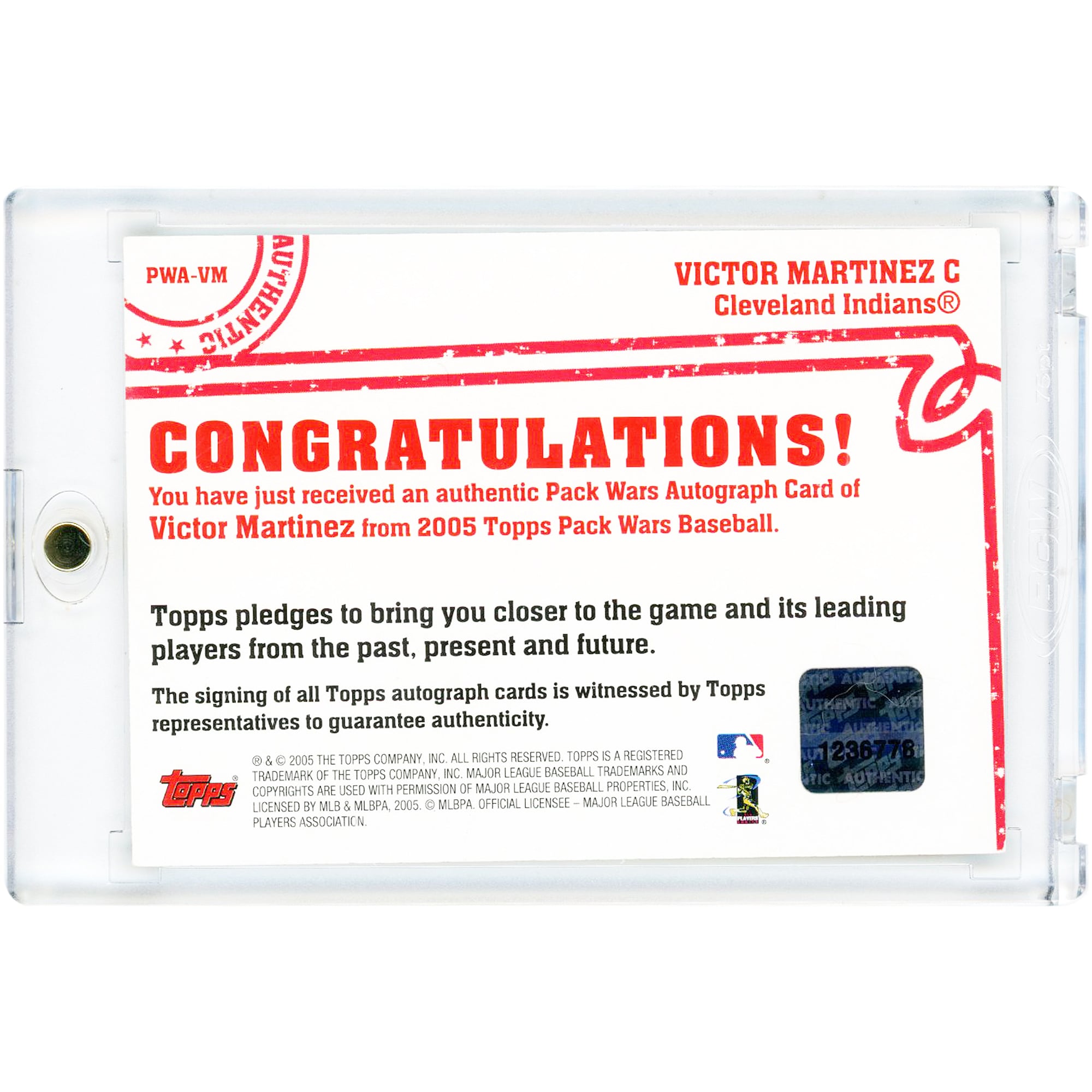 Carte autographiée de Victor Martinez (Cleveland Indians) Topps Pack Wars 2005 #PWA-VM