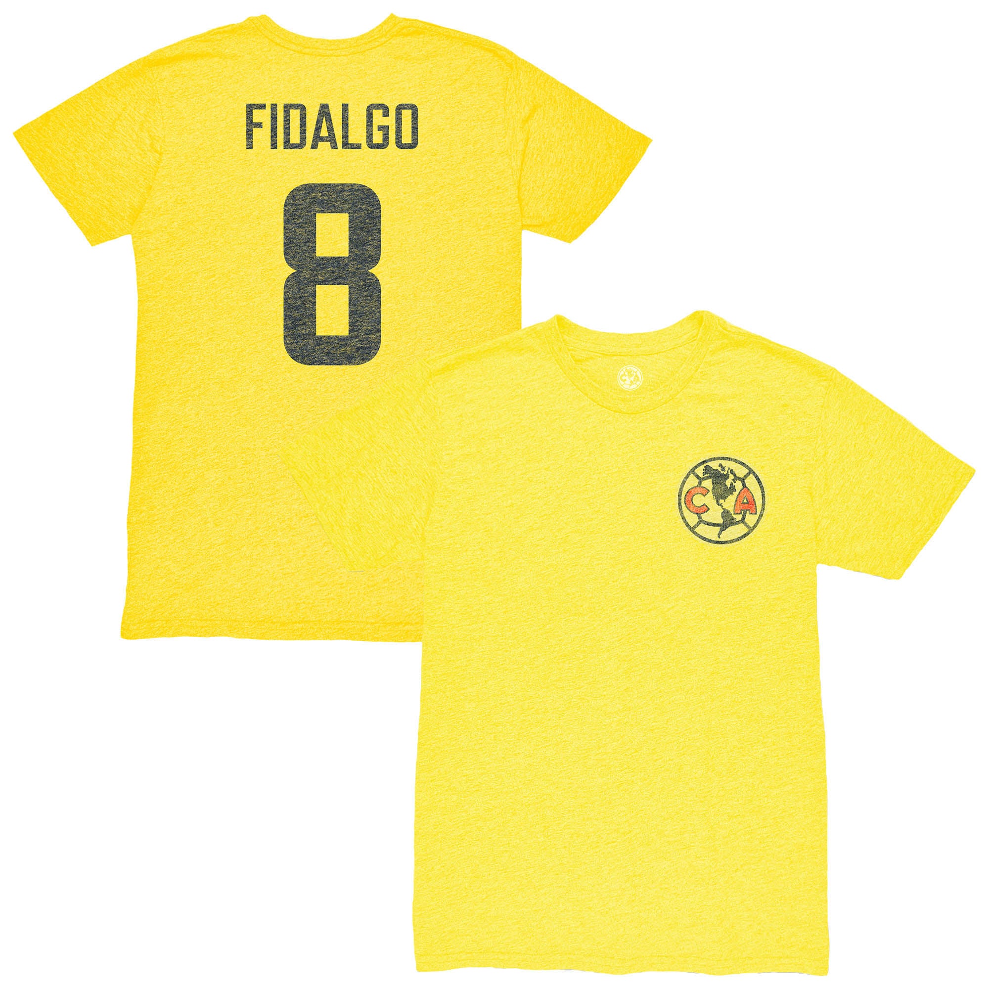 T-shirt homme 1863FC Álvaro Fidalgo jaune Club America rétro avec nom et numéro du joueur, en mélange de trois matières