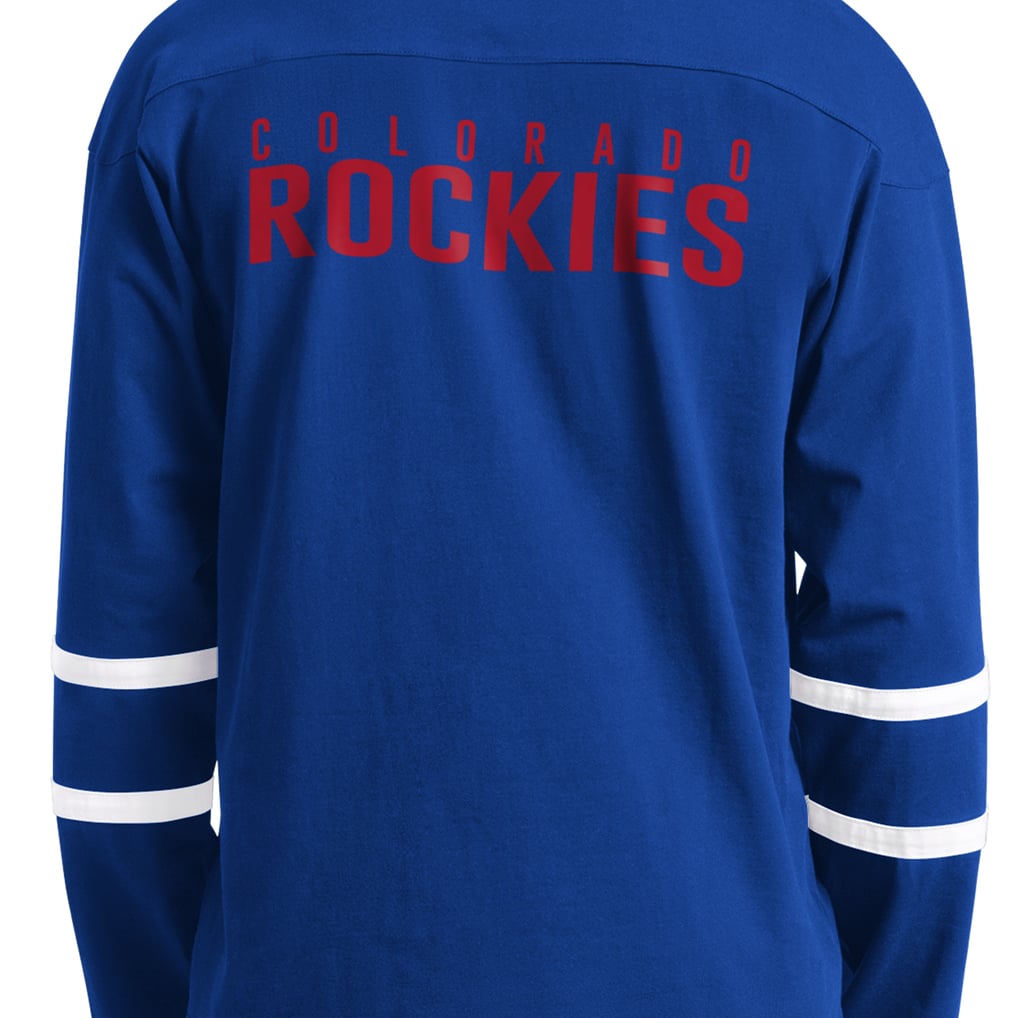T-shirt à manches longues et col en V pour homme CO Rockies Starter Blue Vintage Hockey Line Up
