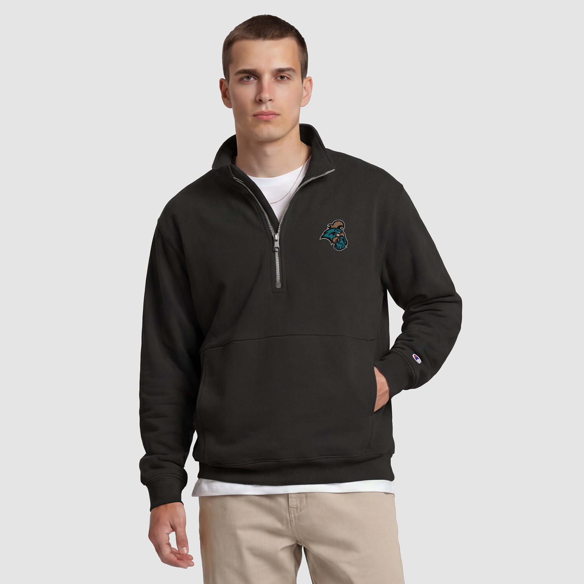 Men's Champion Black Coastal Carolina Chanticleers Quarter-Zip Fleece Pullover