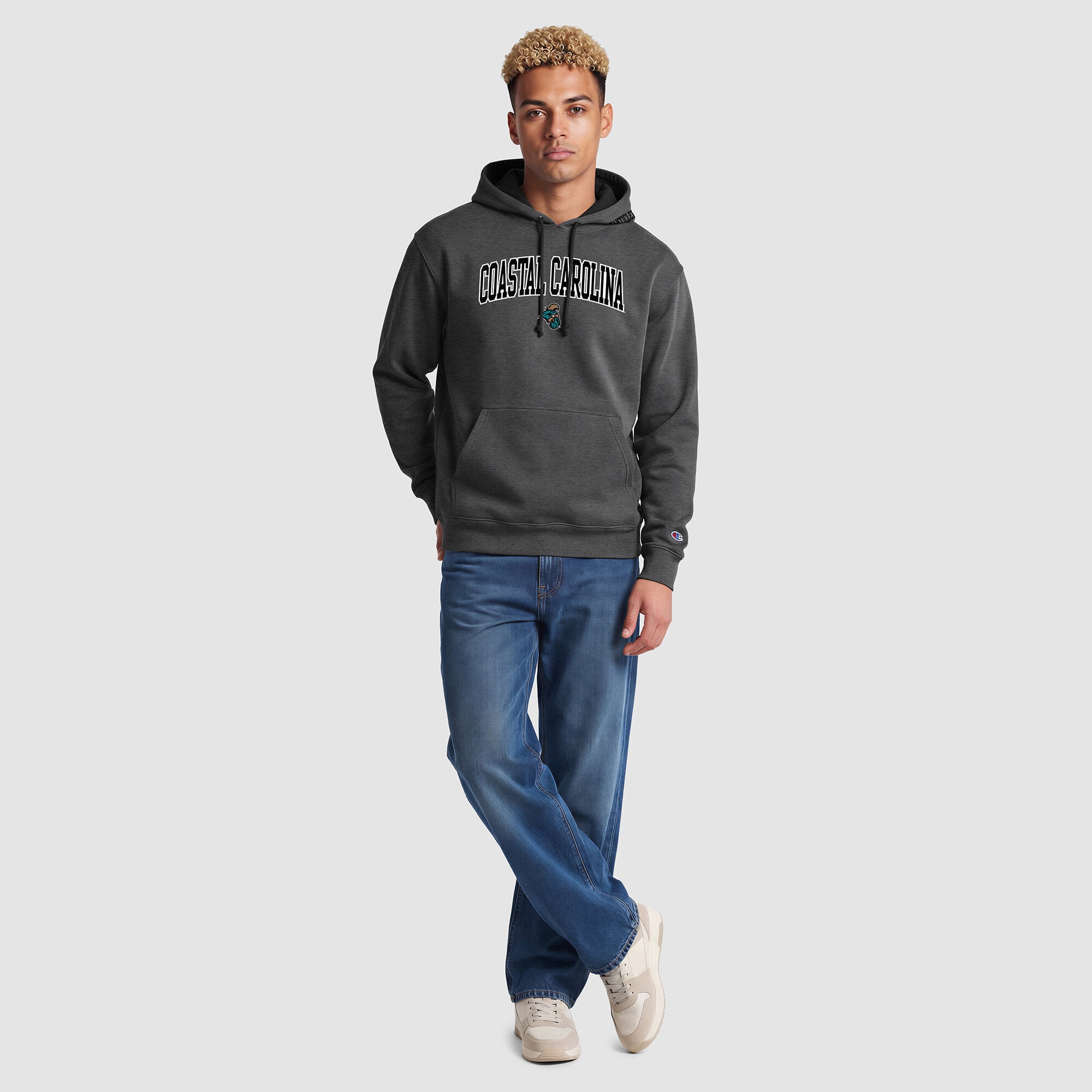 Sweat à capuche contrasté Champion gris chiné/noir Coastal Carolina Chanticleers pour homme