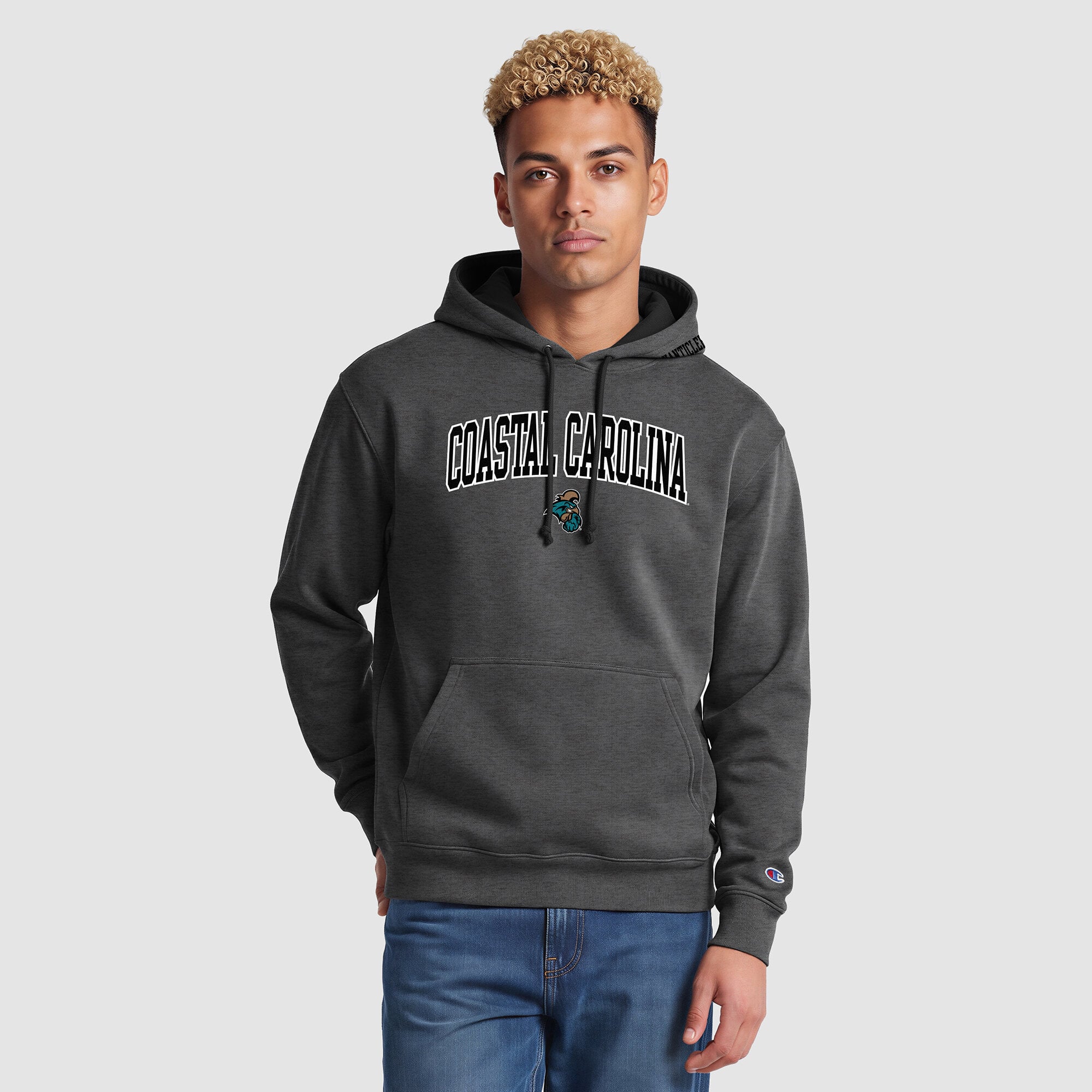 Sweat à capuche contrasté Champion gris chiné/noir Coastal Carolina Chanticleers pour homme