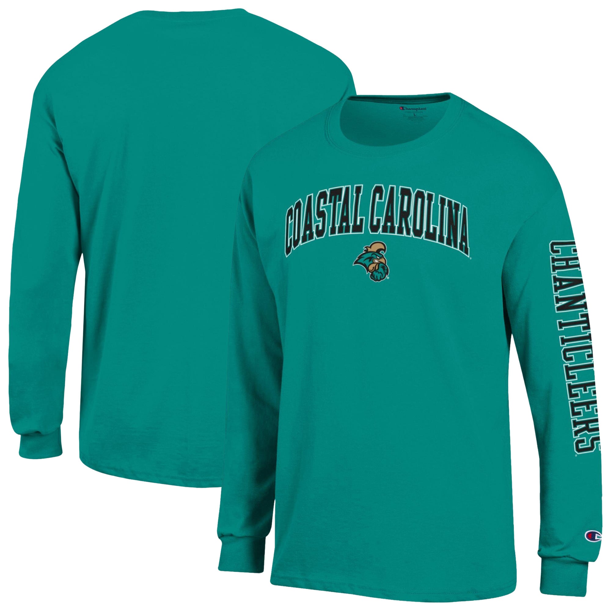 T-shirt à manches longues Champion pour homme, couleur turquoise, avec logo en forme d'arche des Coastal Carolina Chanticleers