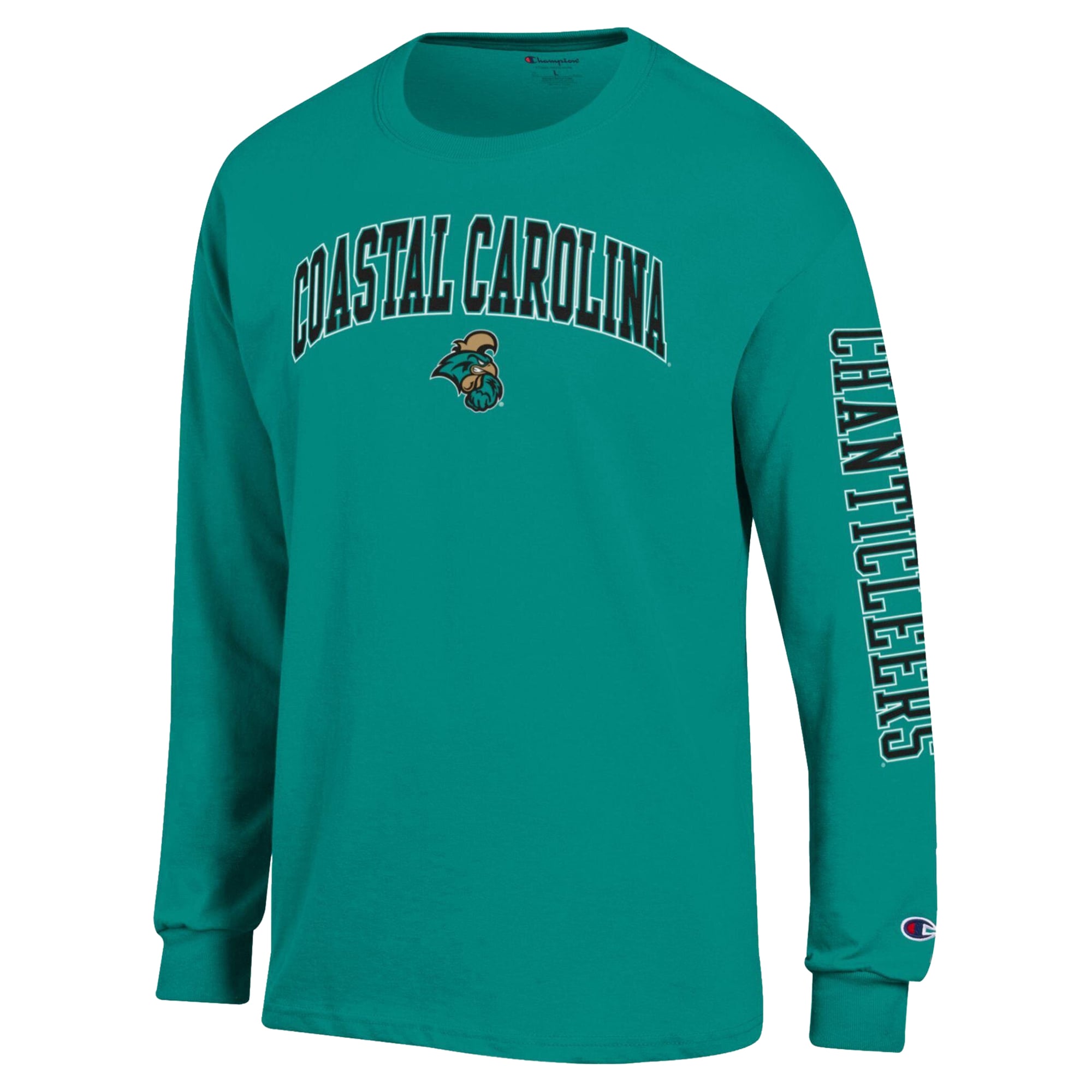 T-shirt à manches longues Champion pour homme, couleur turquoise, avec logo en forme d'arche des Coastal Carolina Chanticleers