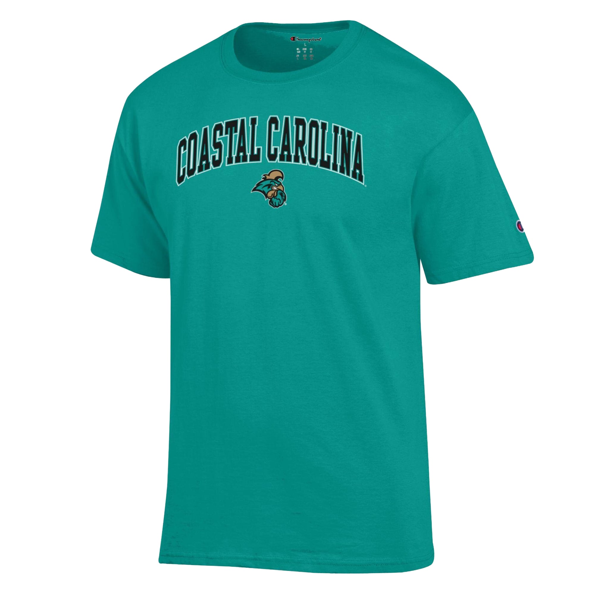 T-shirt Champion pour homme, couleur turquoise, avec logo en forme d'arche des Chanticleers de Coastal Carolina