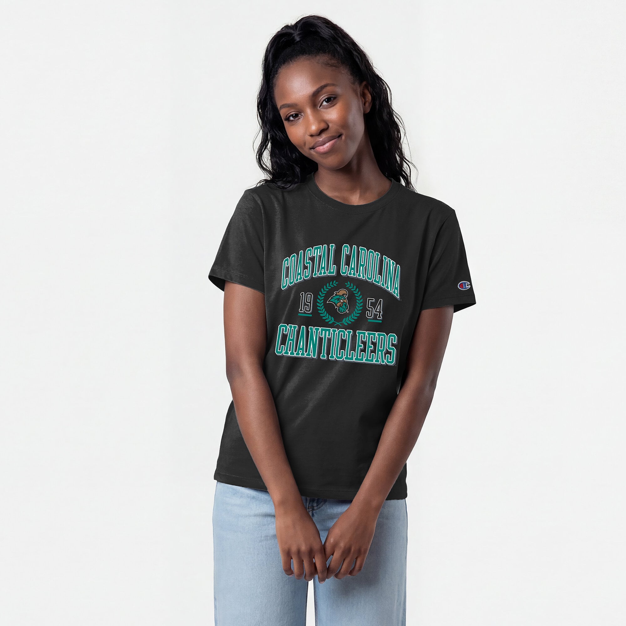 T-shirt noir Champion pour femmes, style de vie des Chanticleers la côte Caroline du Sud