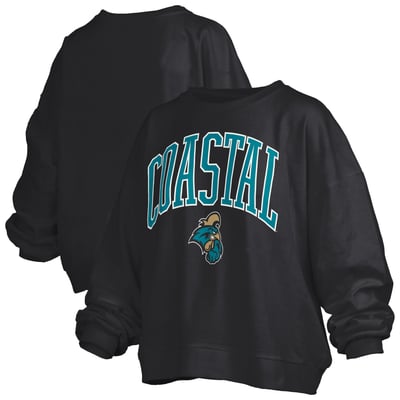 Coastal Carolina Chanticleers Pressbox Women's Oversized Janise Arch Over Logo Fleece Sweatshirt - Black