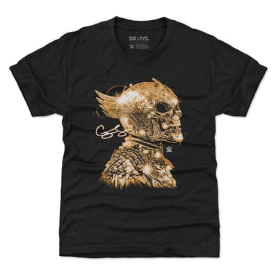 Cody Rhodes 500 Level Youth Gold Skull Mask T-Shirt - Black