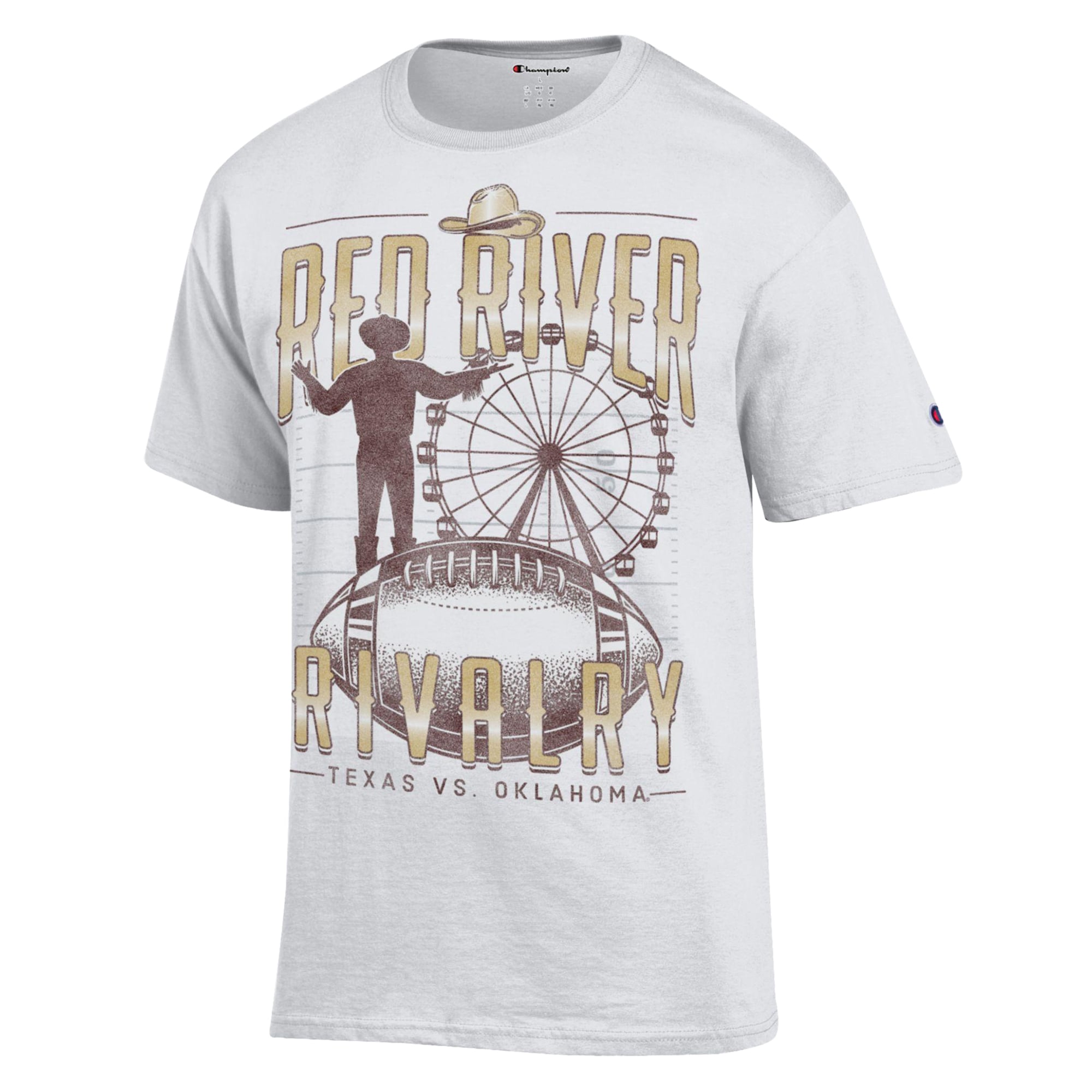 T-shirt Champion blanc pour homme 2026 Red River Rivalry Ferris Wheel