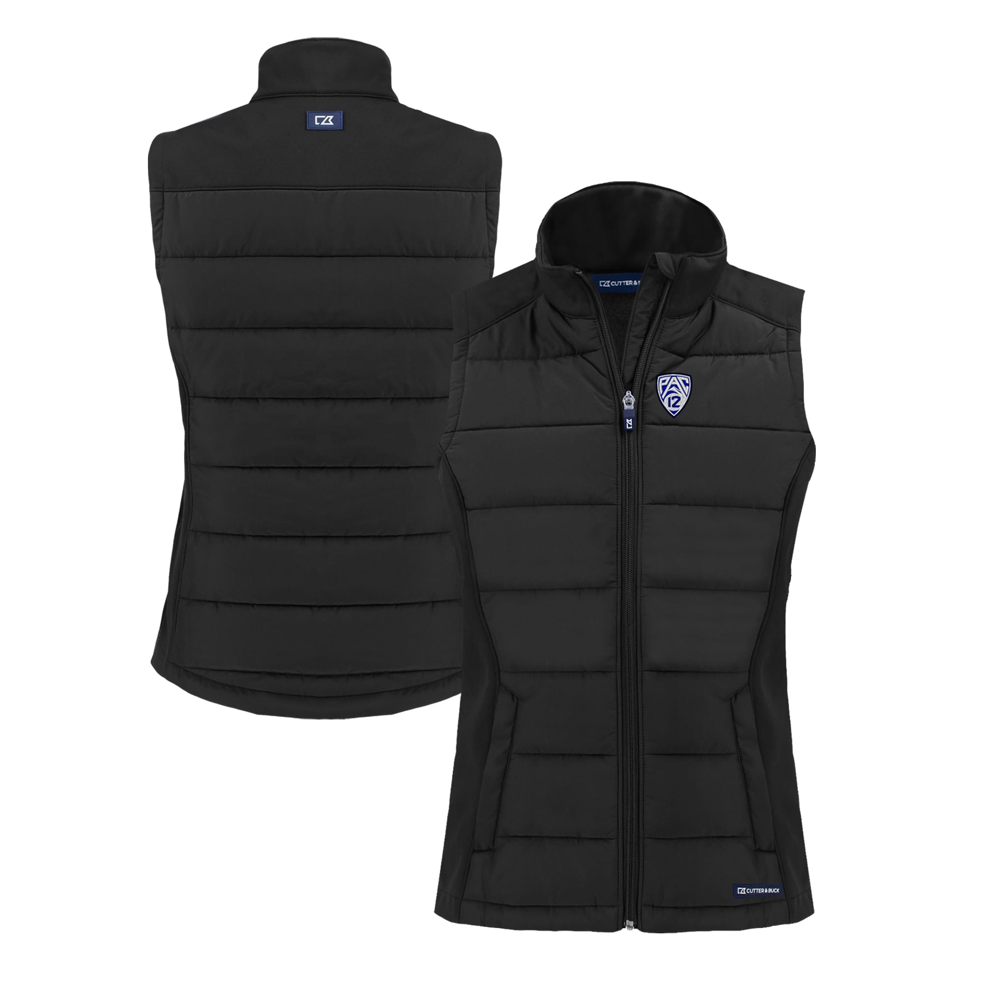 Women's Cutter & Buck  Black Pac-12 Gear Evoke Hybrid Eco Softshell Recycled Full-Zip Vest