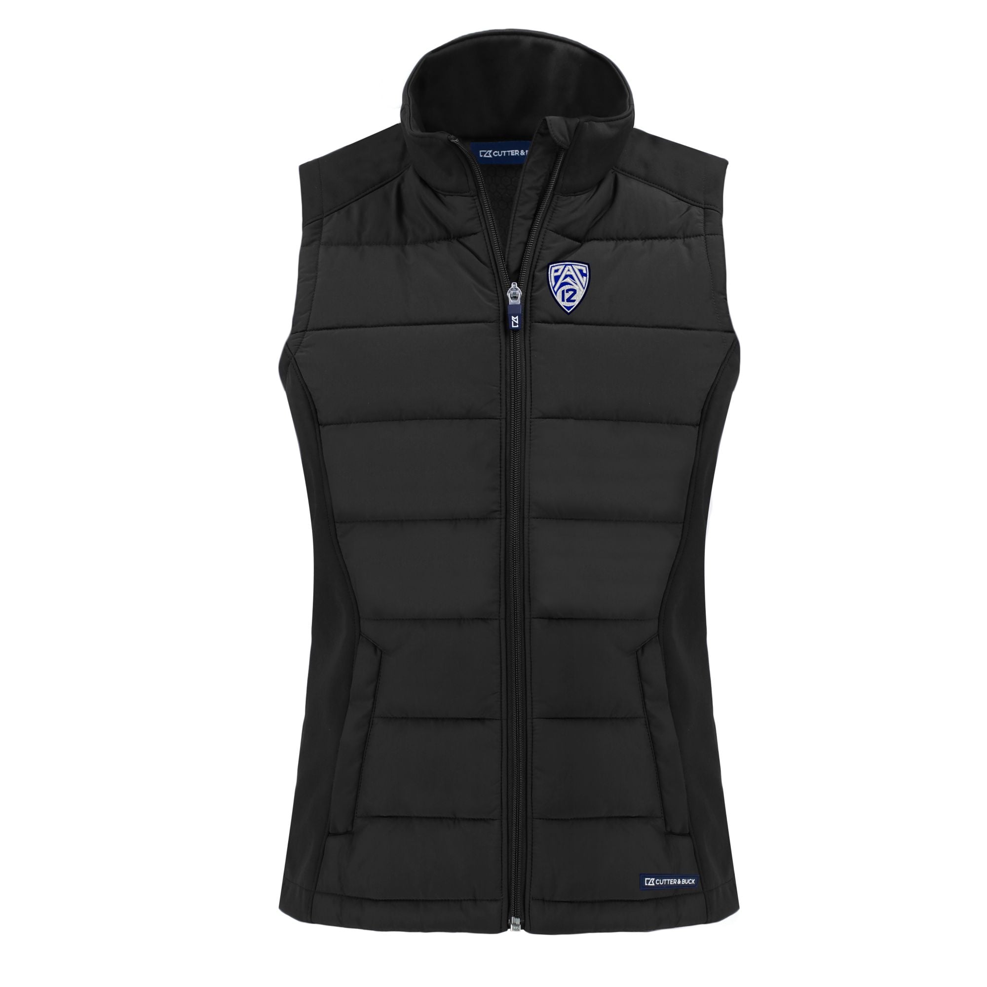 Women's Cutter & Buck  Black Pac-12 Gear Evoke Hybrid Eco Softshell Recycled Full-Zip Vest