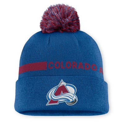 Bonnet à revers en maille avec pompon Colorado Avalanche Fanatics Authentic Pro Rink - Bleu