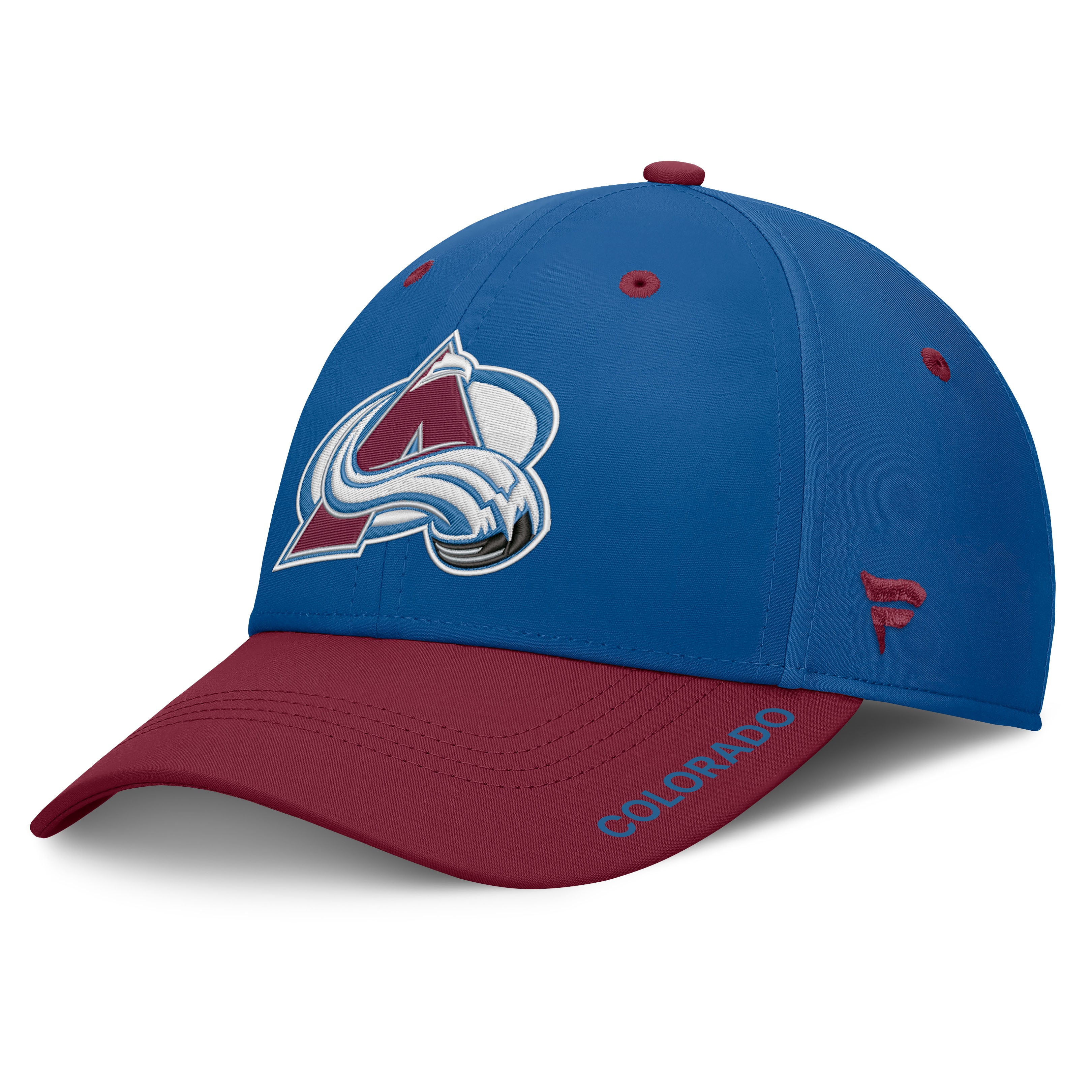Casquette Fanatics Authentic Pro Rink Stretch bleue/bordeaux pour homme