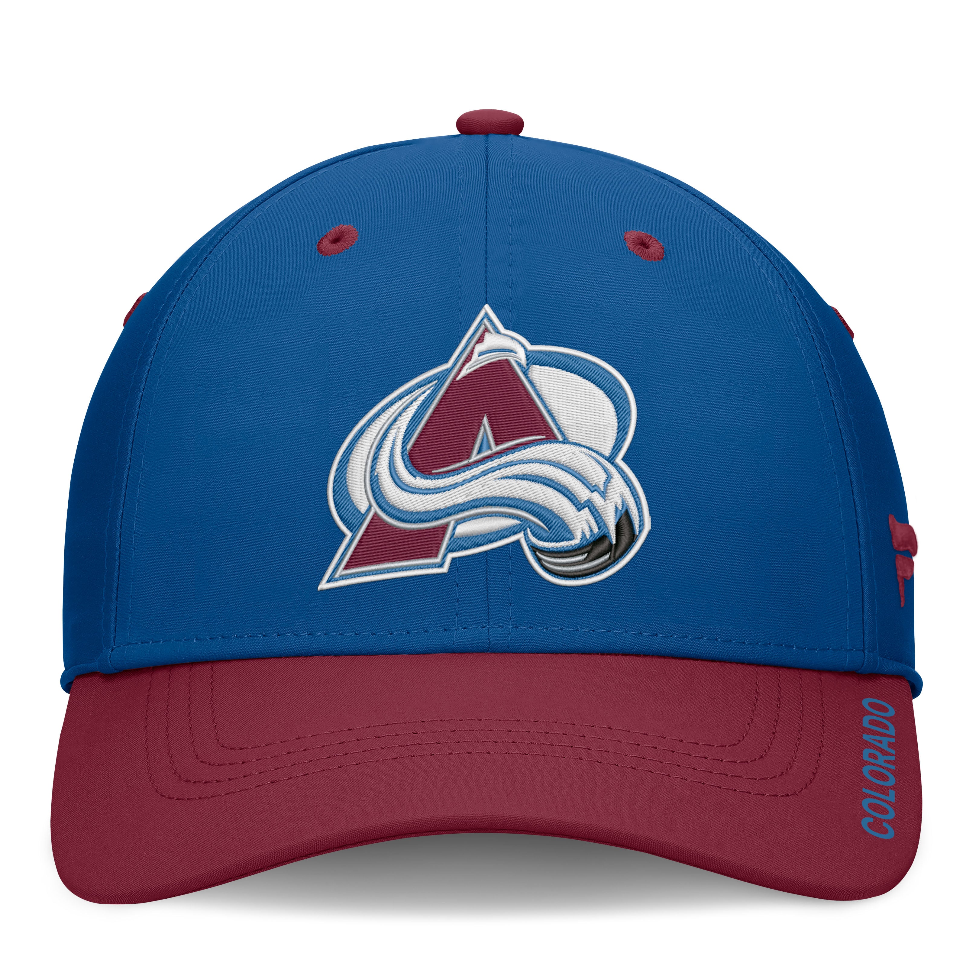 Casquette Fanatics Authentic Pro Rink Stretch bleue/bordeaux pour homme