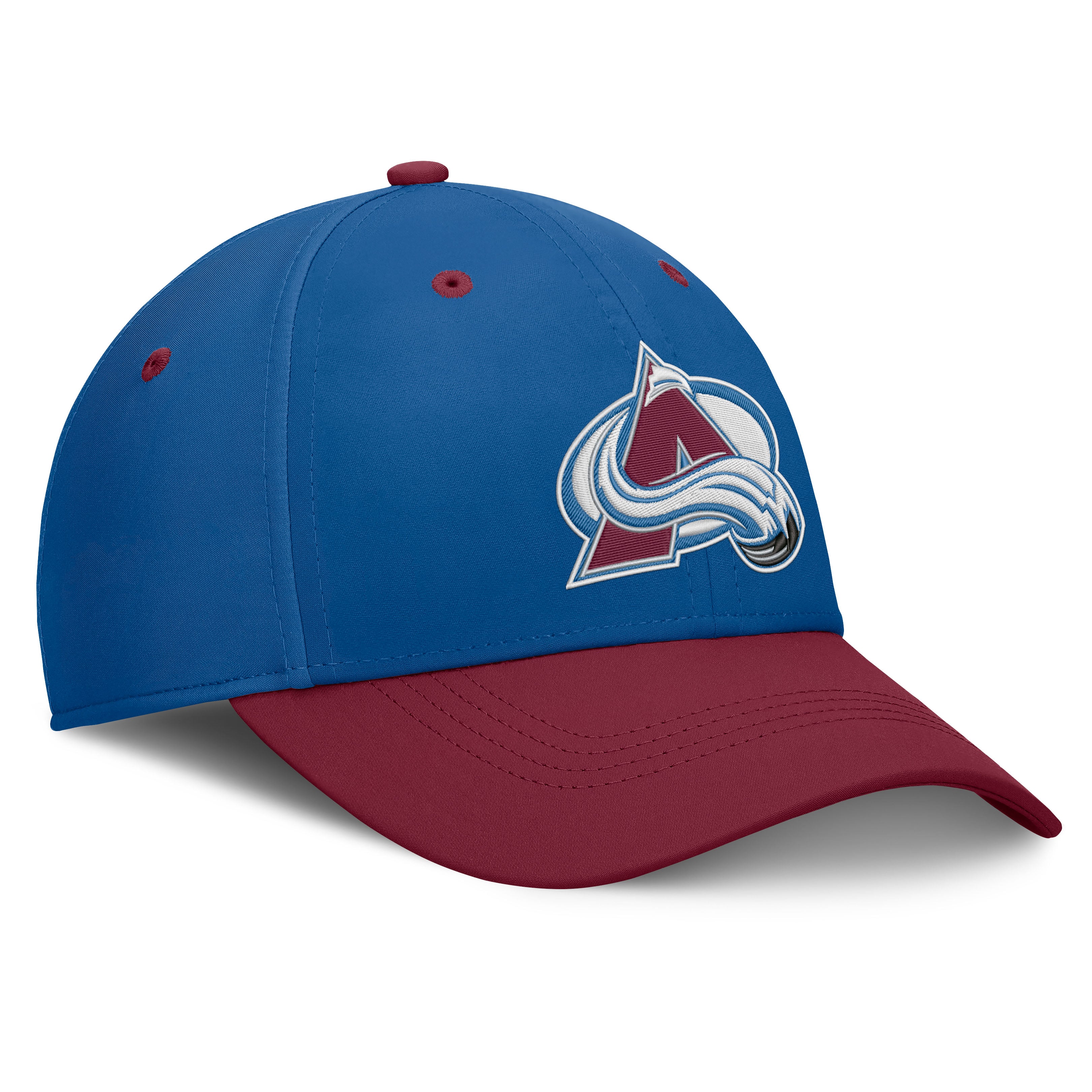 Casquette Fanatics Authentic Pro Rink Stretch bleue/bordeaux pour homme