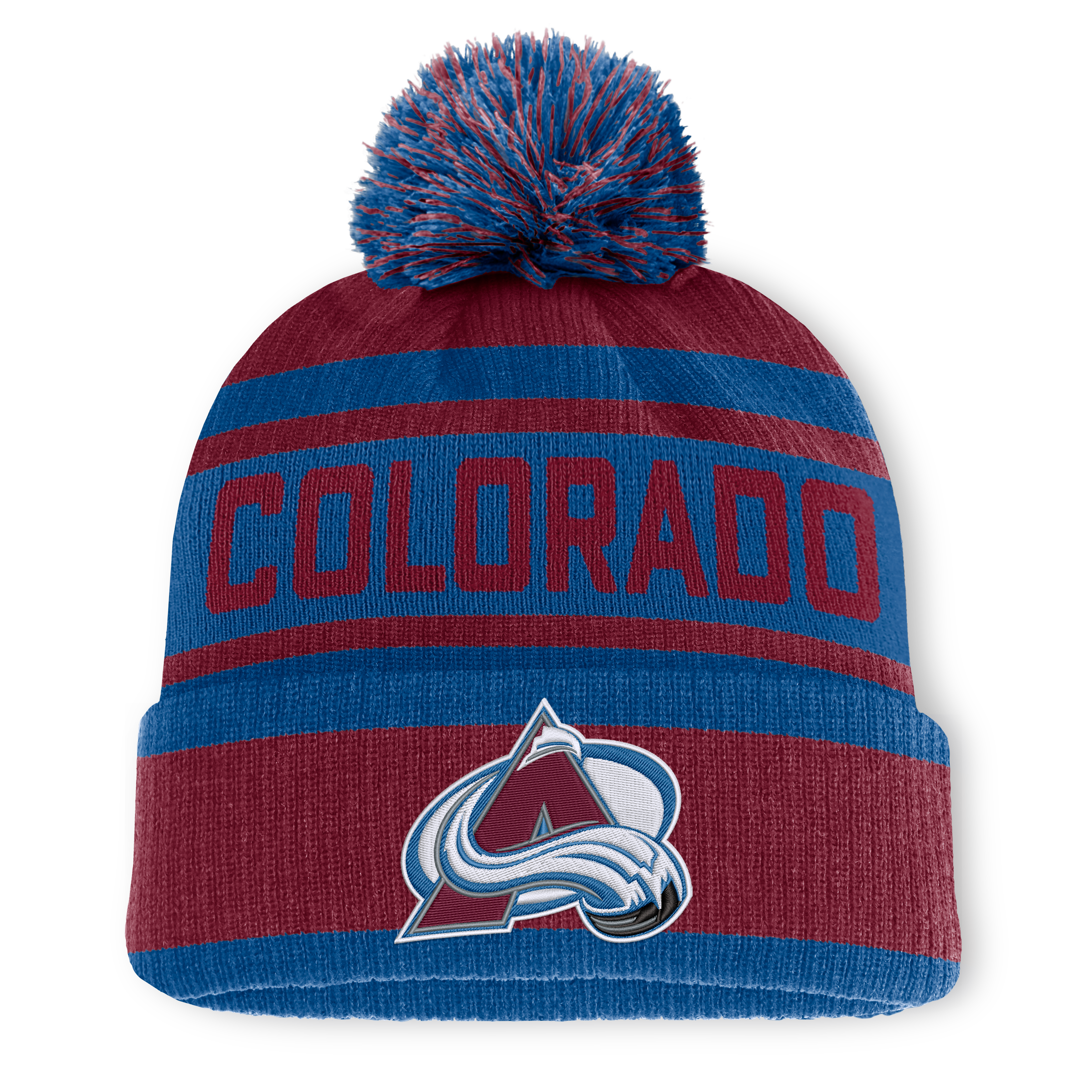Bonnet à revers pour homme Fanatics bordeaux/bleu Colorado Avalanche Fundamental avec pompon