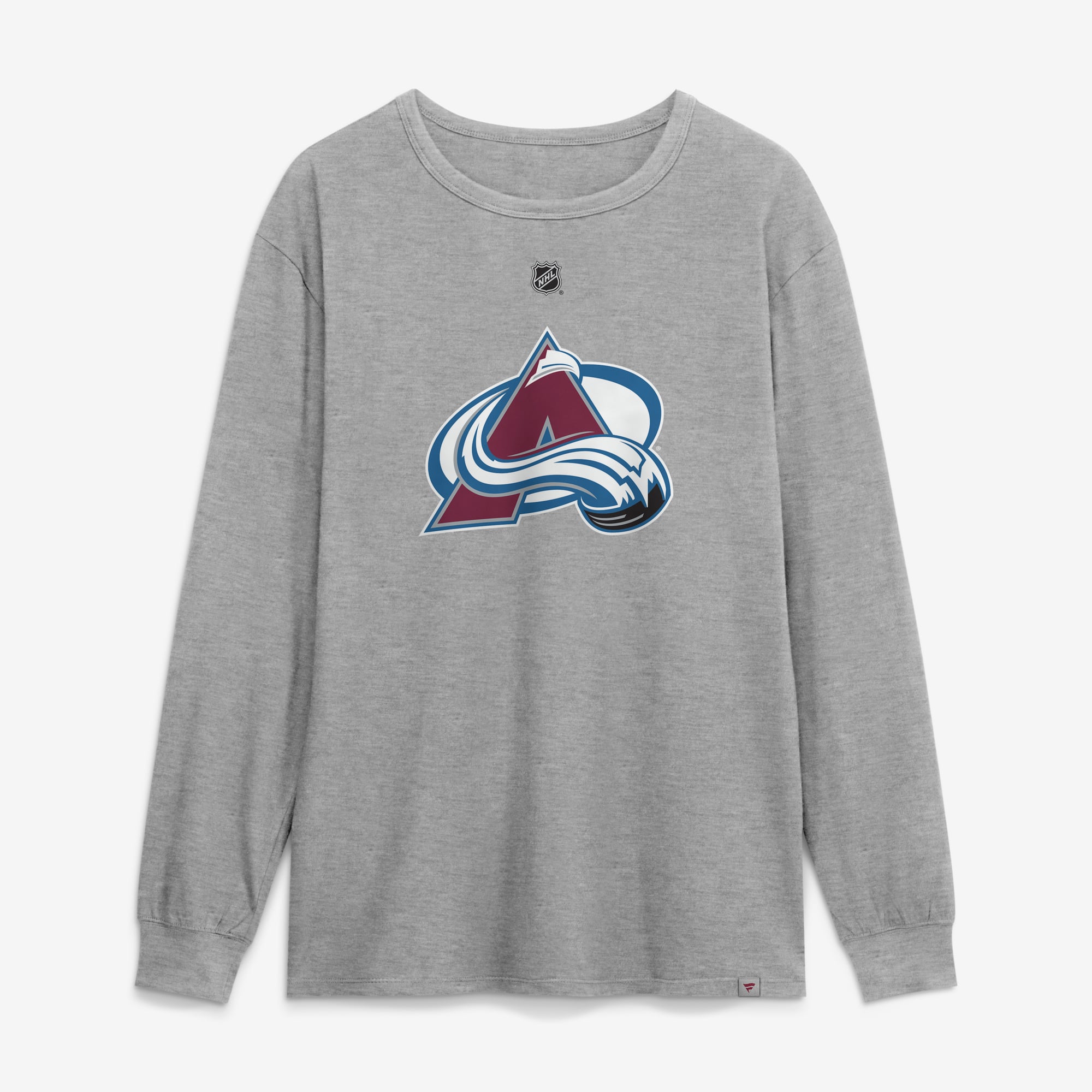 T-shirt à manches longues authentique Fanatics Cale Makar Gray Colorado Avalanche pour homme, avec nom et numéro.