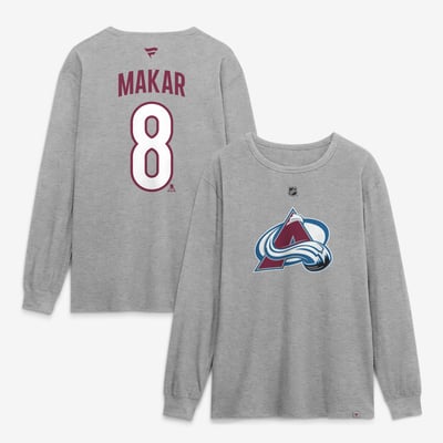 Cale Makar Colorado Avalanche Fanatics Authentic Stack Name & Number Long Sleeve T-Shirt - Gray